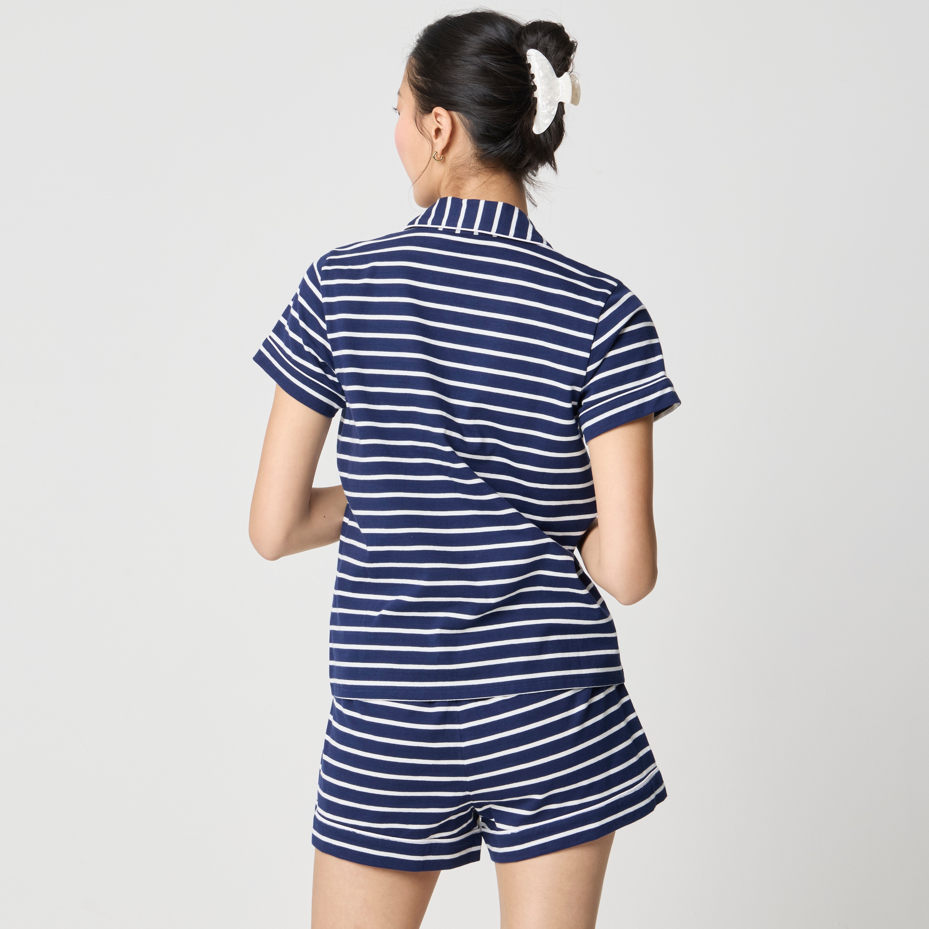 Striped knit short-sleeve top and pant pajama set