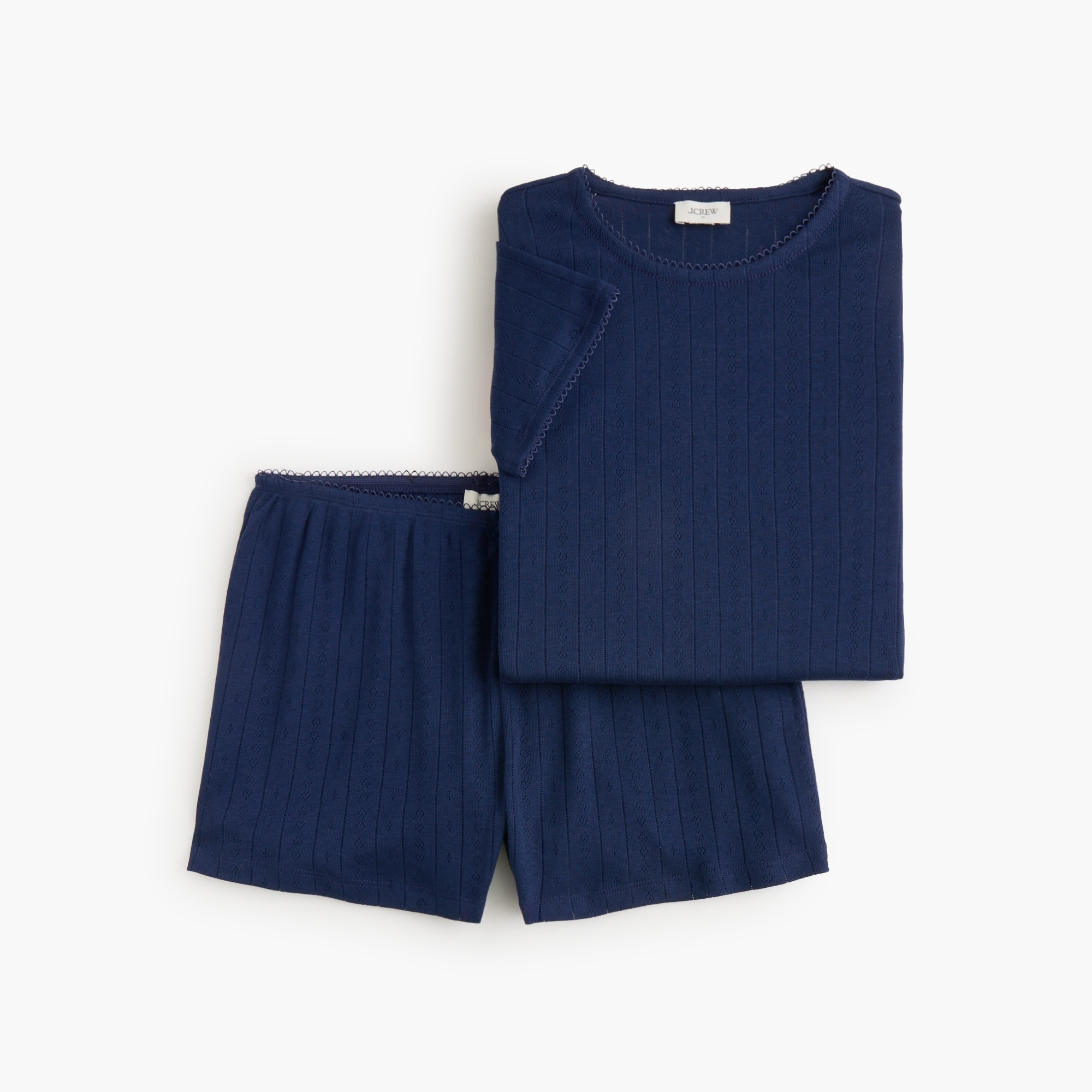 Pointelle Knit Short-sleeve Top And Short Pajama Set For Women