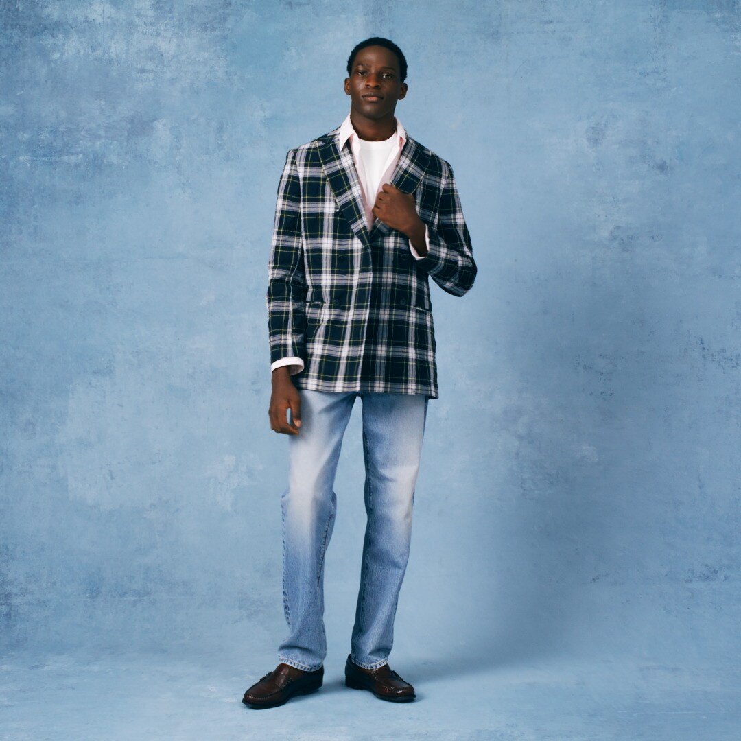 Double-breasted blazer in Japanese seersucker
