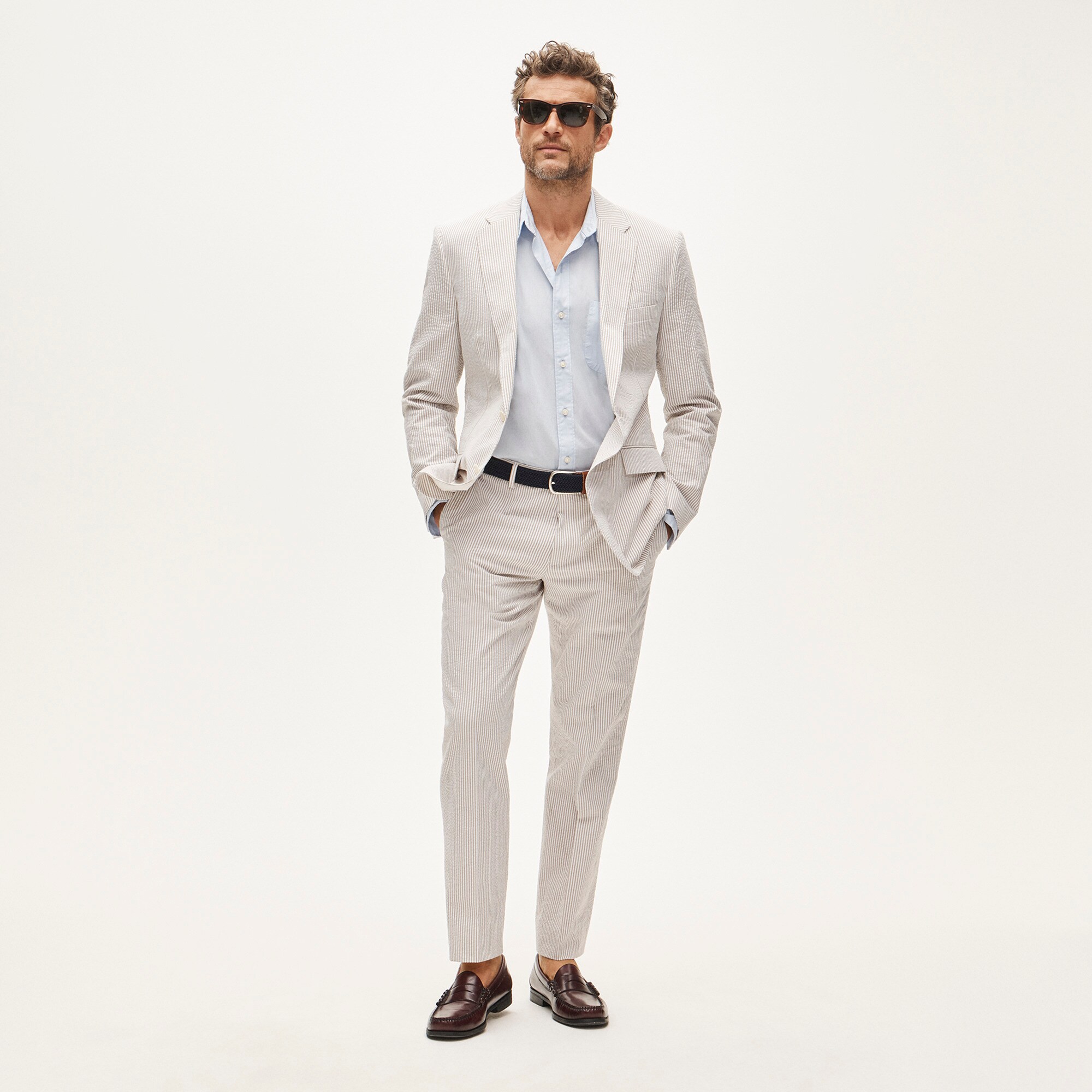 Ludlow Slim-fit suit jacket in cotton seersucker