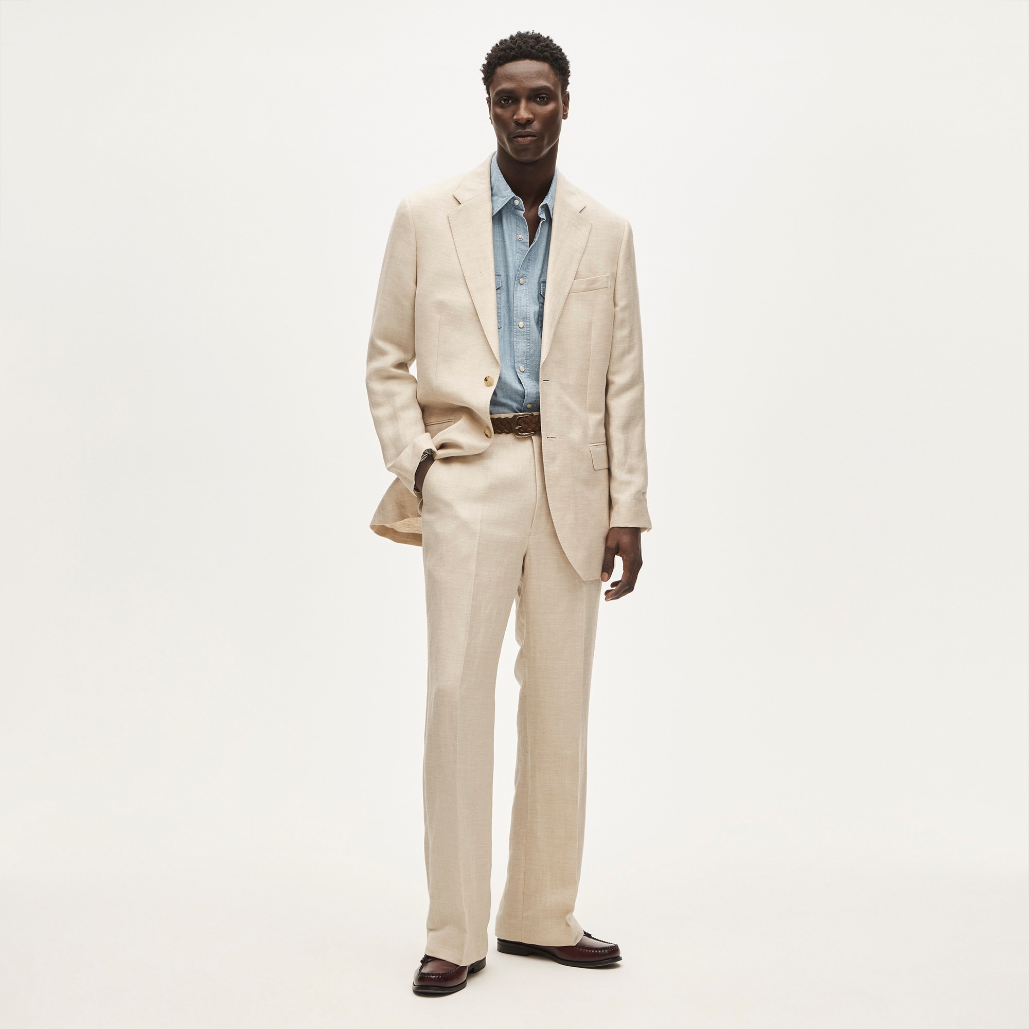 Relaxed-fit suit jacket in English merino wool&ndash;linen blend
