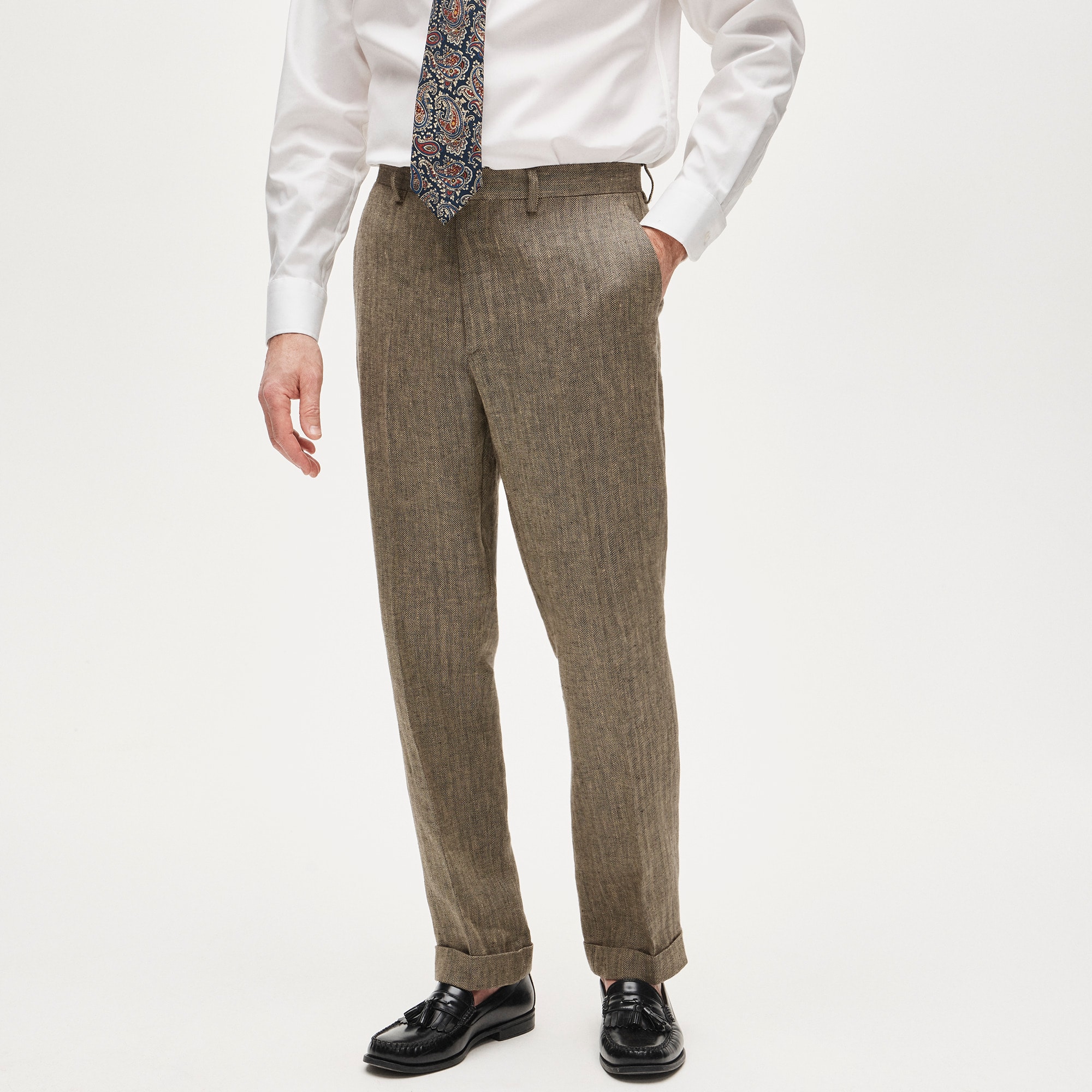 Crosby Classic-fit suit pant in linen herringbone twill