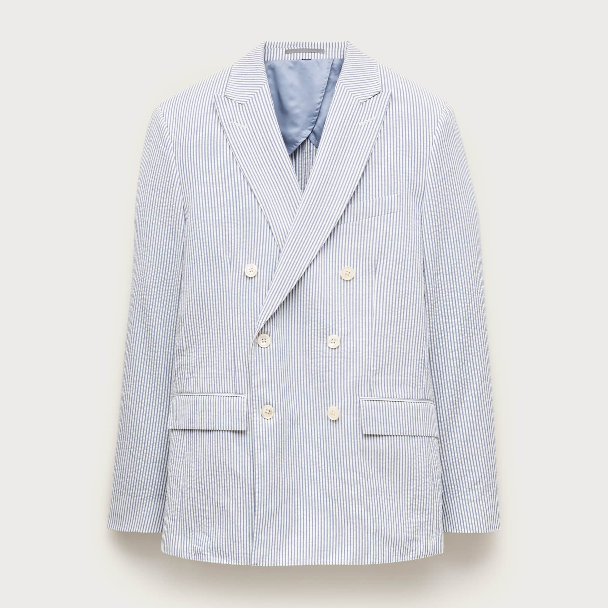 Ludlow Slim-fit double-breasted suit jacket in cotton seersucker