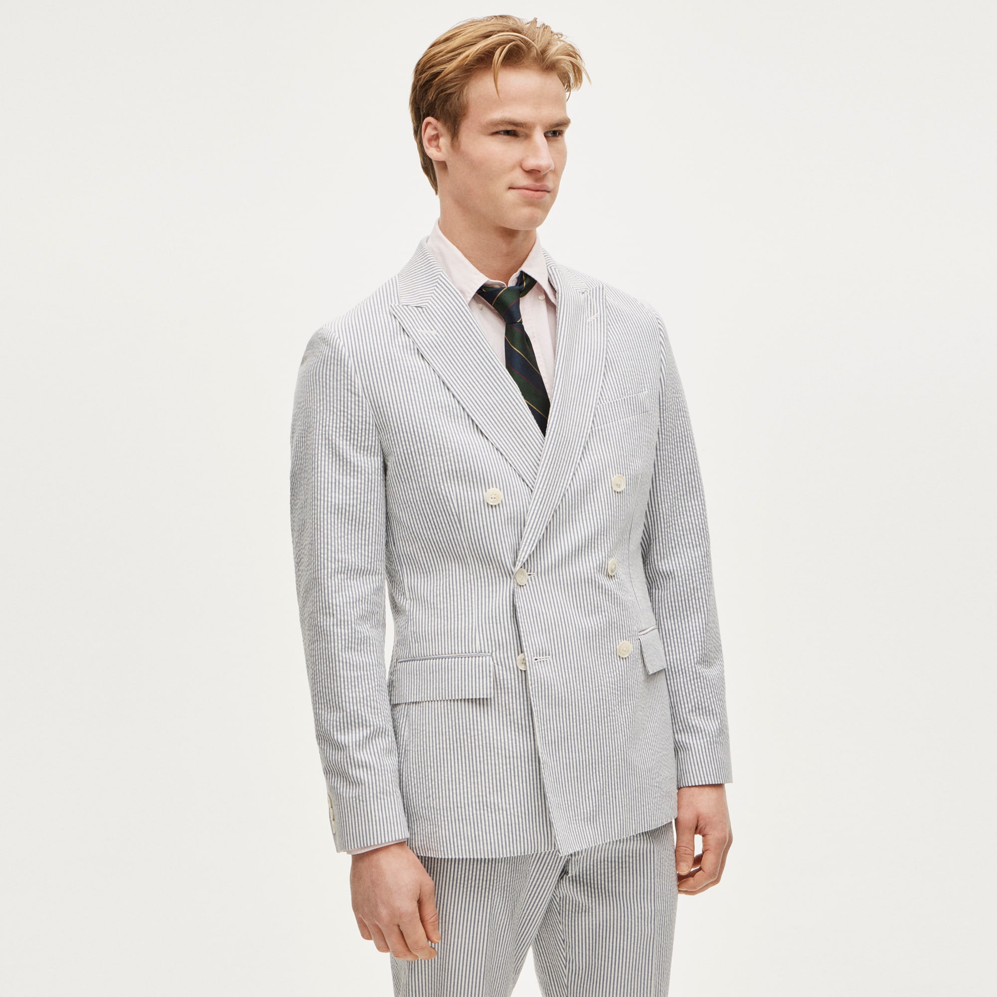 Ludlow Slim-fit double-breasted suit jacket in cotton seersucker