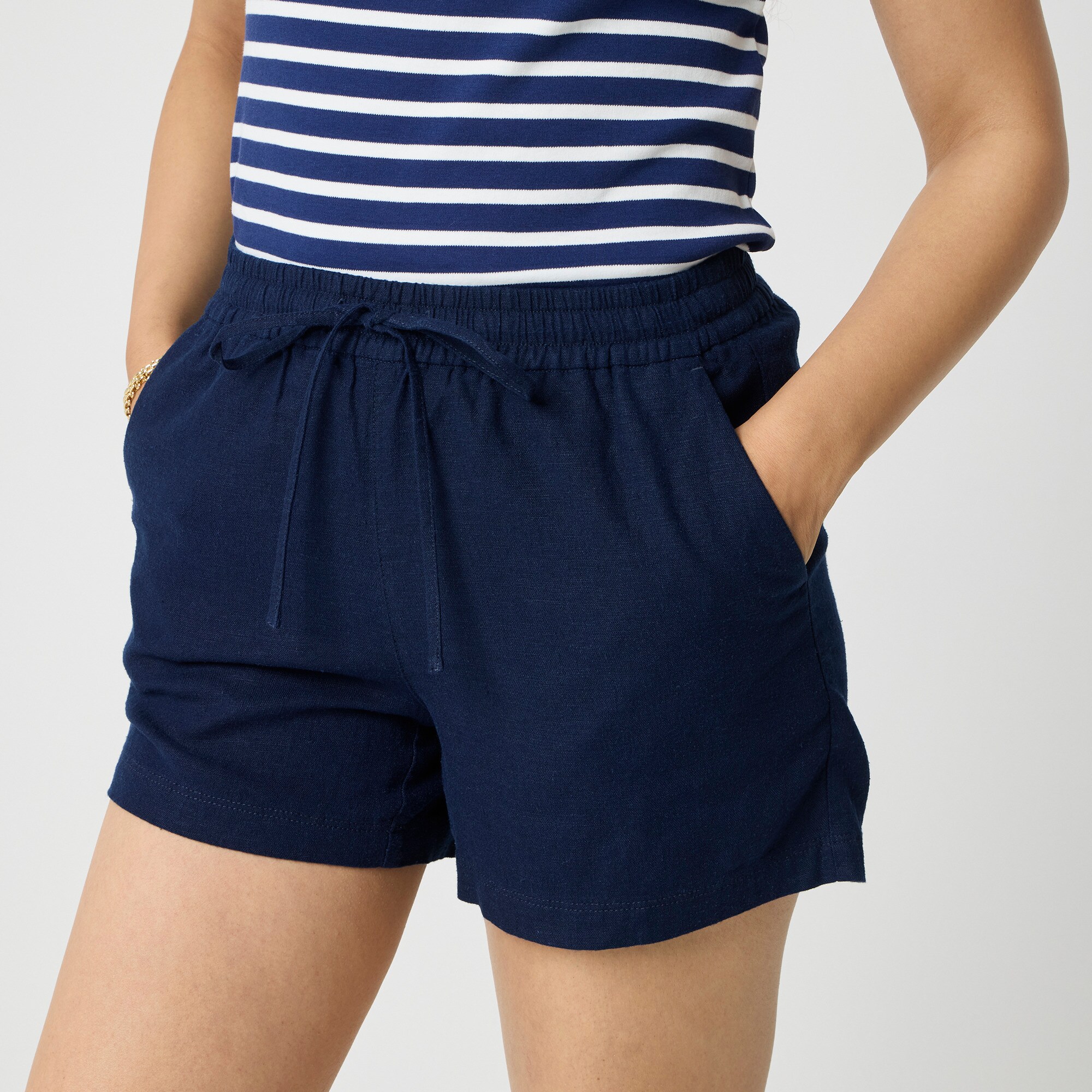Linen-blend drawstring short