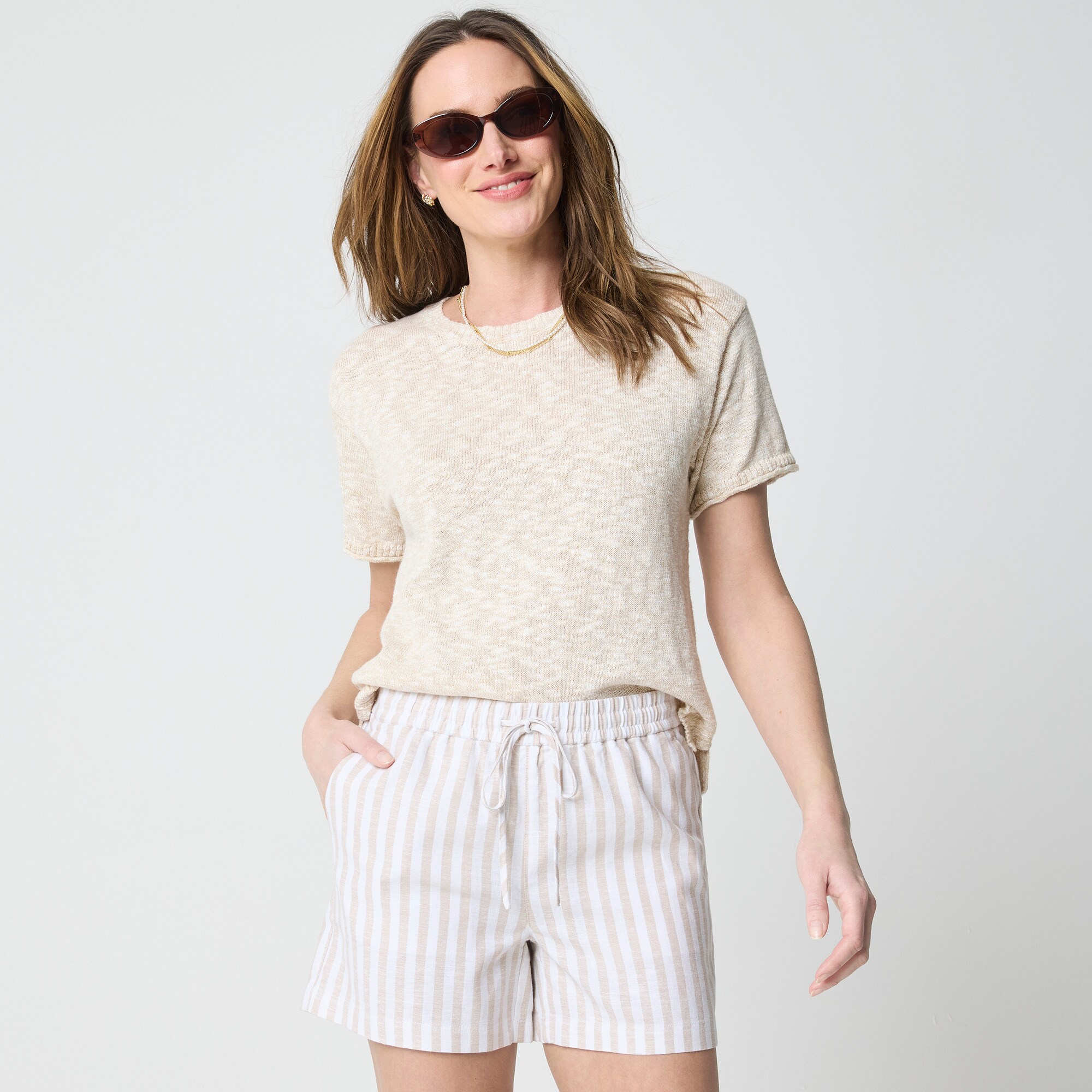 Linen-blend drawstring short