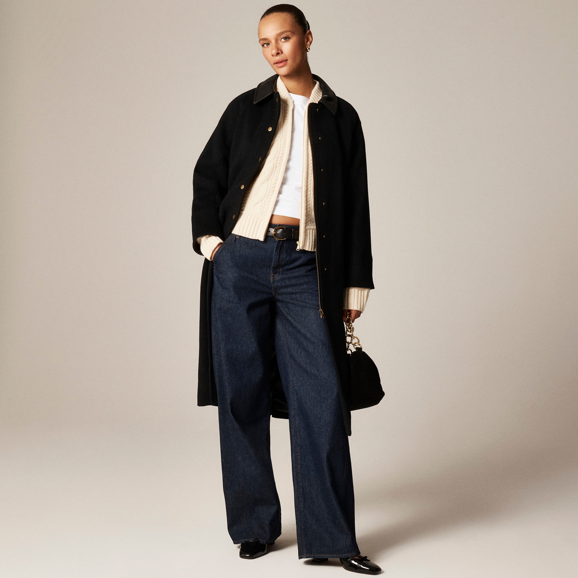 Wool cable-knit bomber jacket