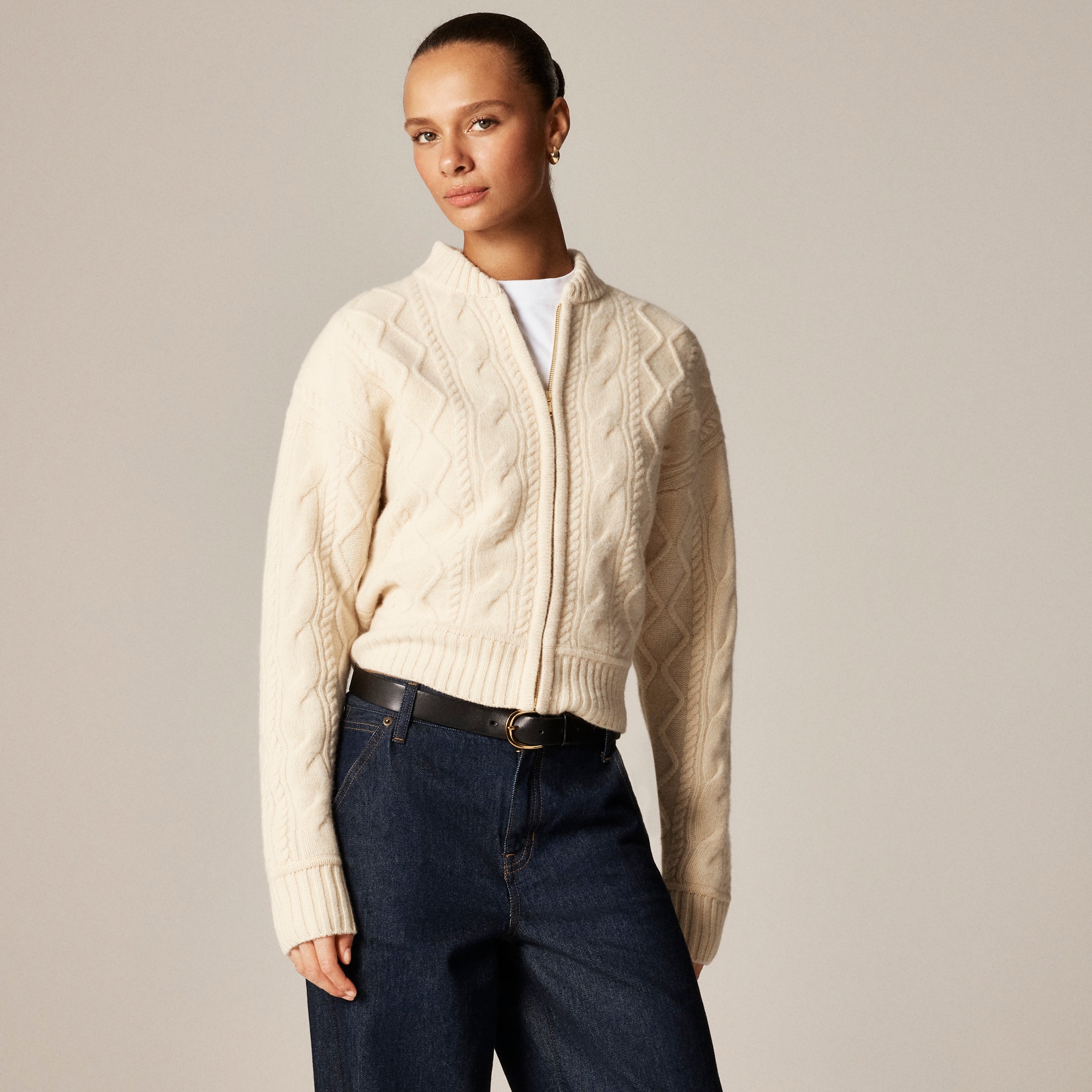 womens Wool cable-knit bomber jacket