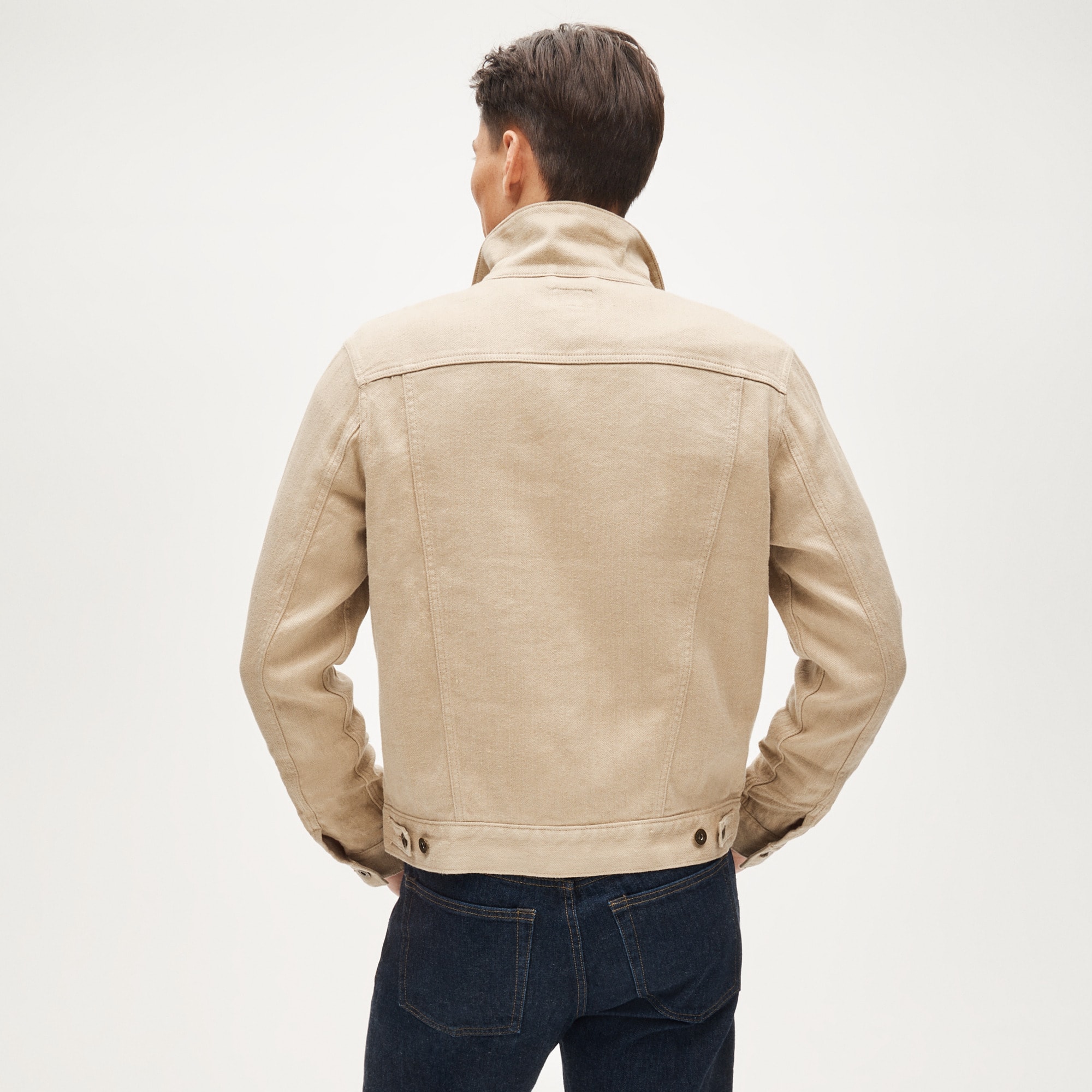 Trucker jacket in heavyweight linen-cotton blend
