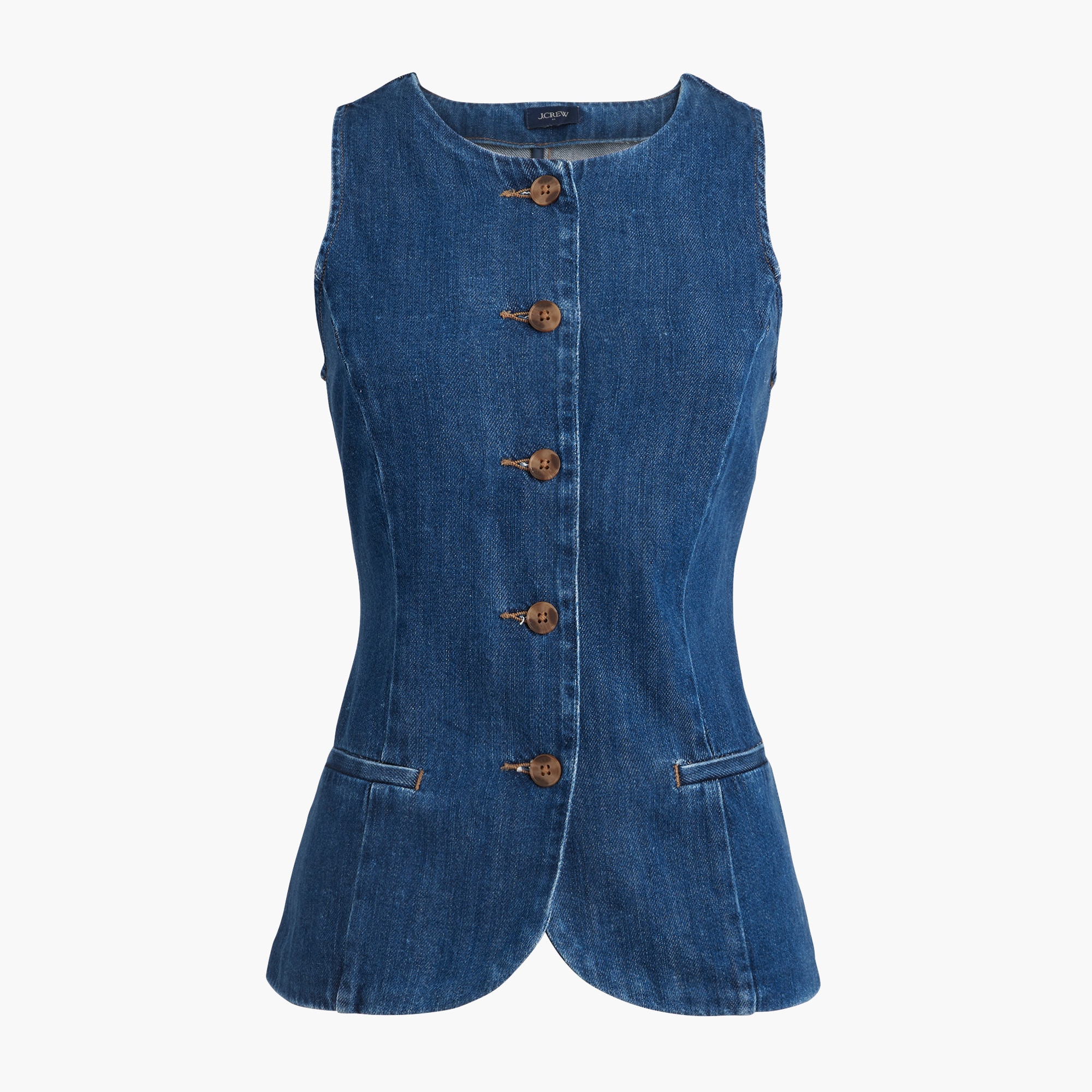 Long denim button-front vest