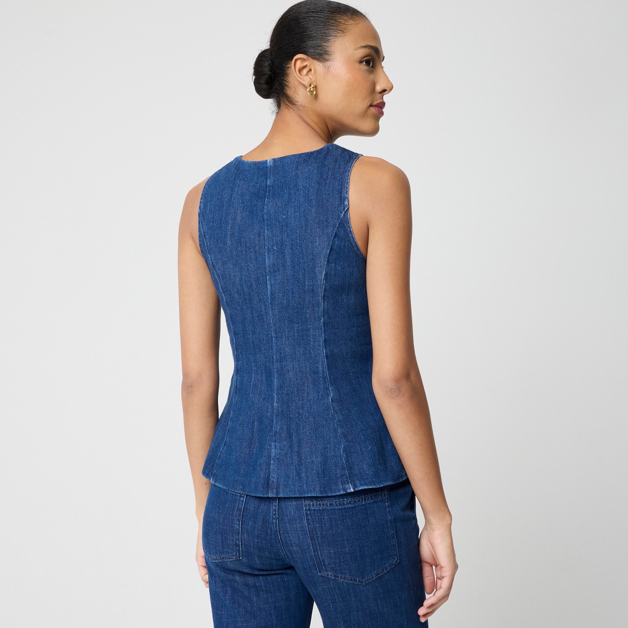 Long denim button-front vest