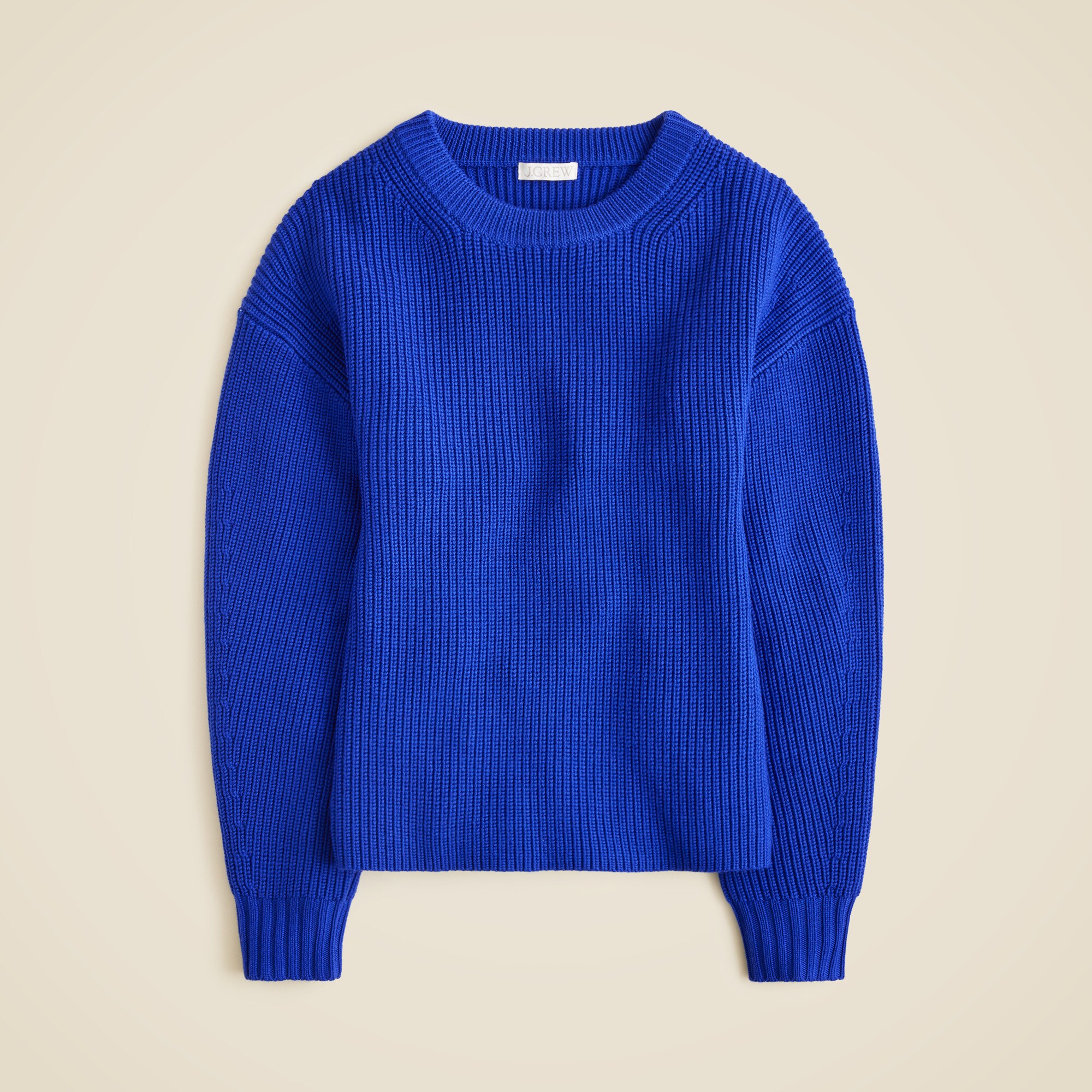 Fitted-waist crewneck sweater in ribbed merino wool