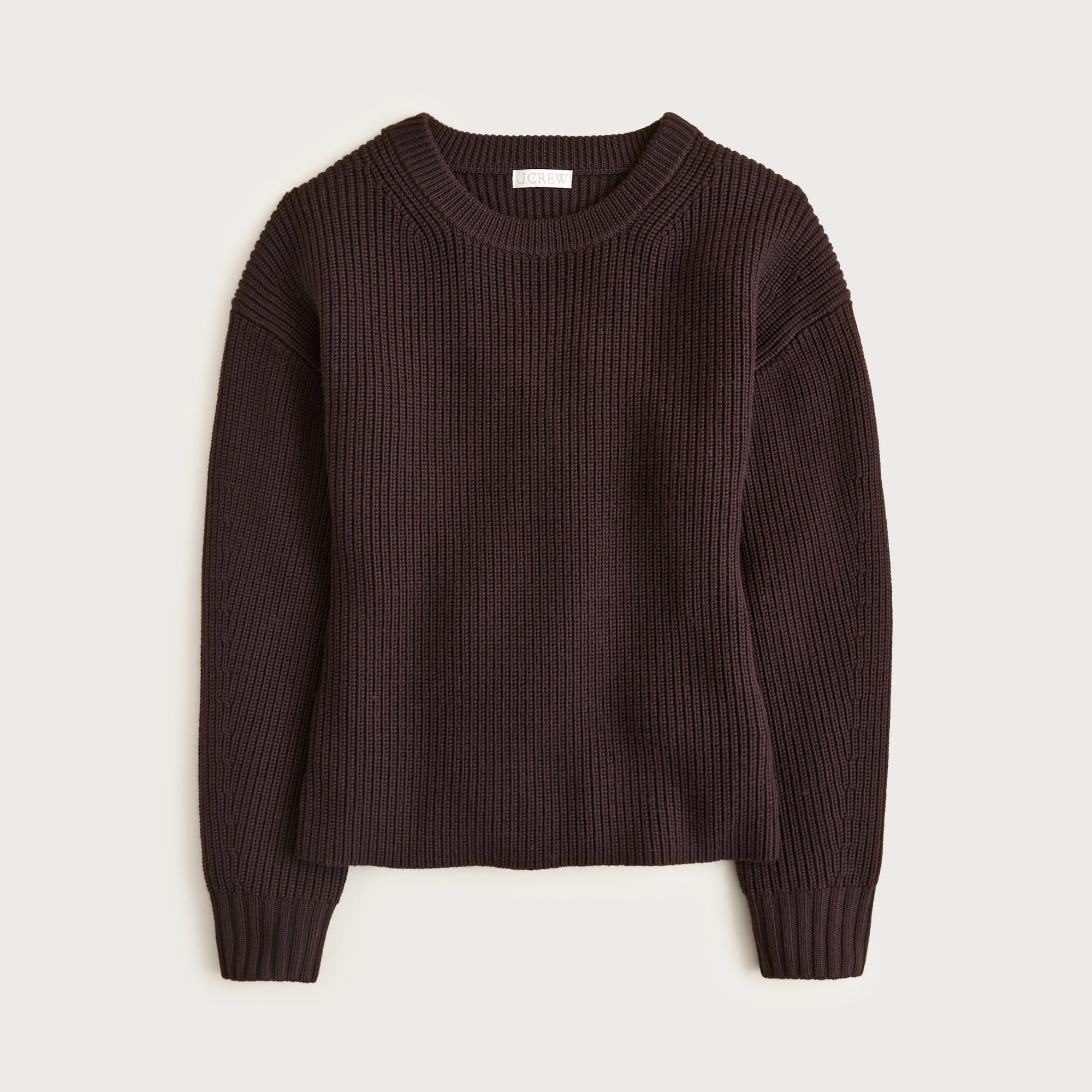 Fitted-waist crewneck sweater in ribbed merino wool