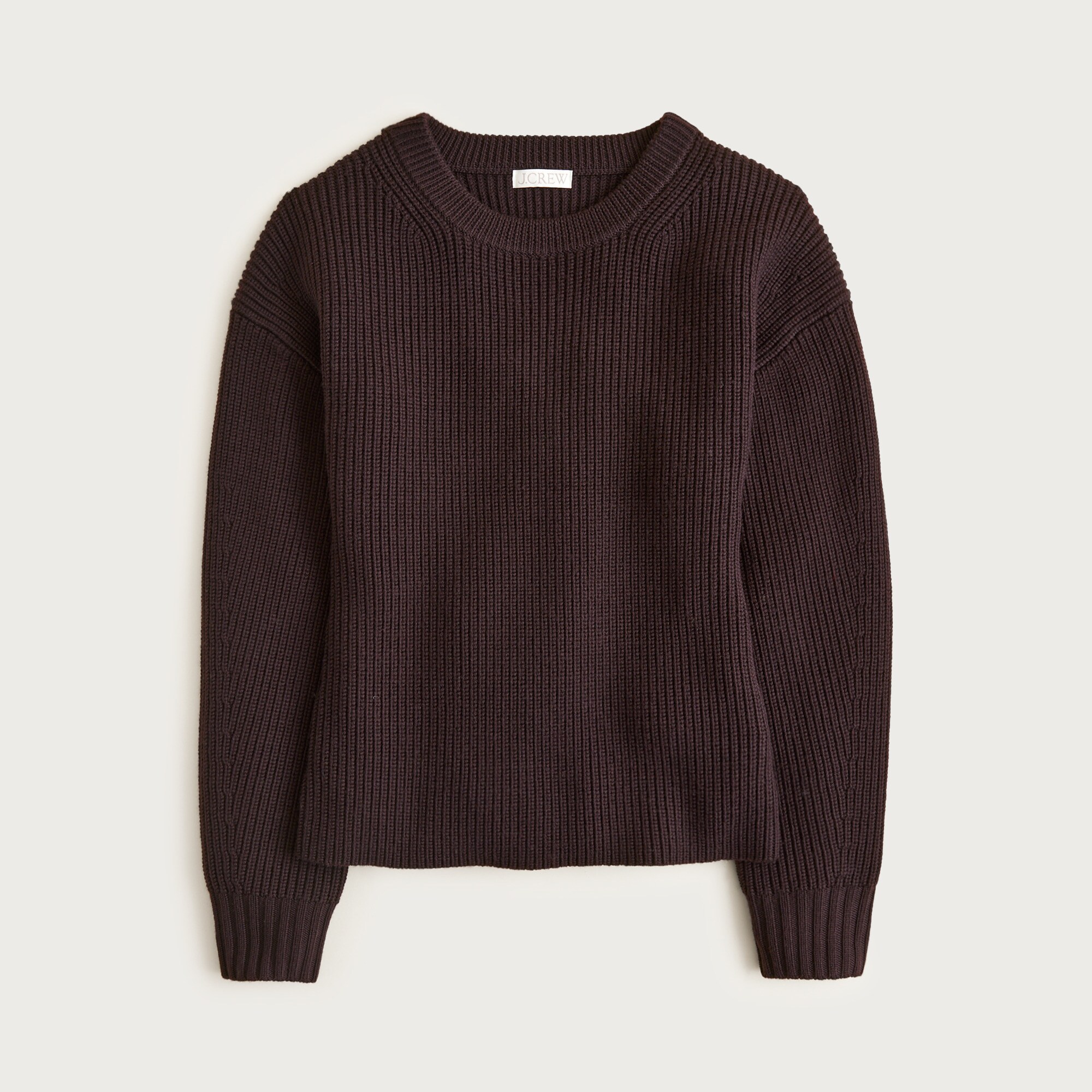 womens Fitted-waist crewneck sweater in ribbed merino wool