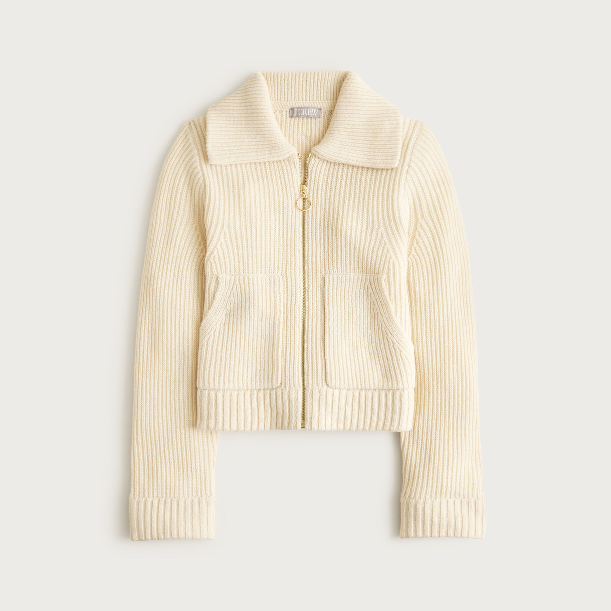 Collared full-zip sweater in merino wool