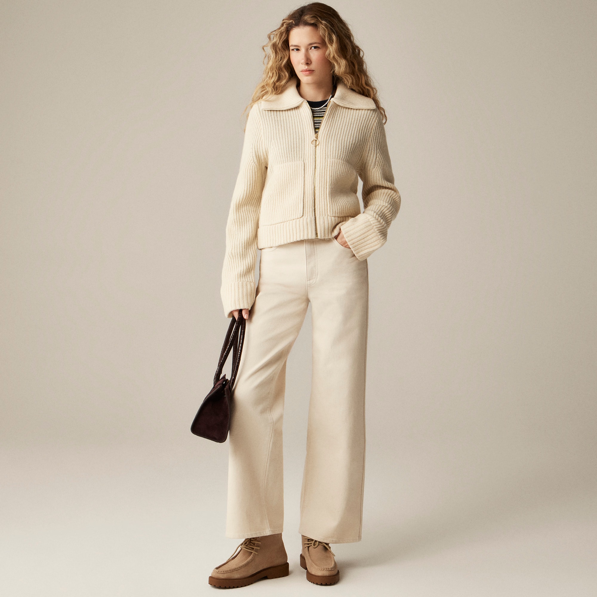 Collared full-zip sweater in merino wool - image 3