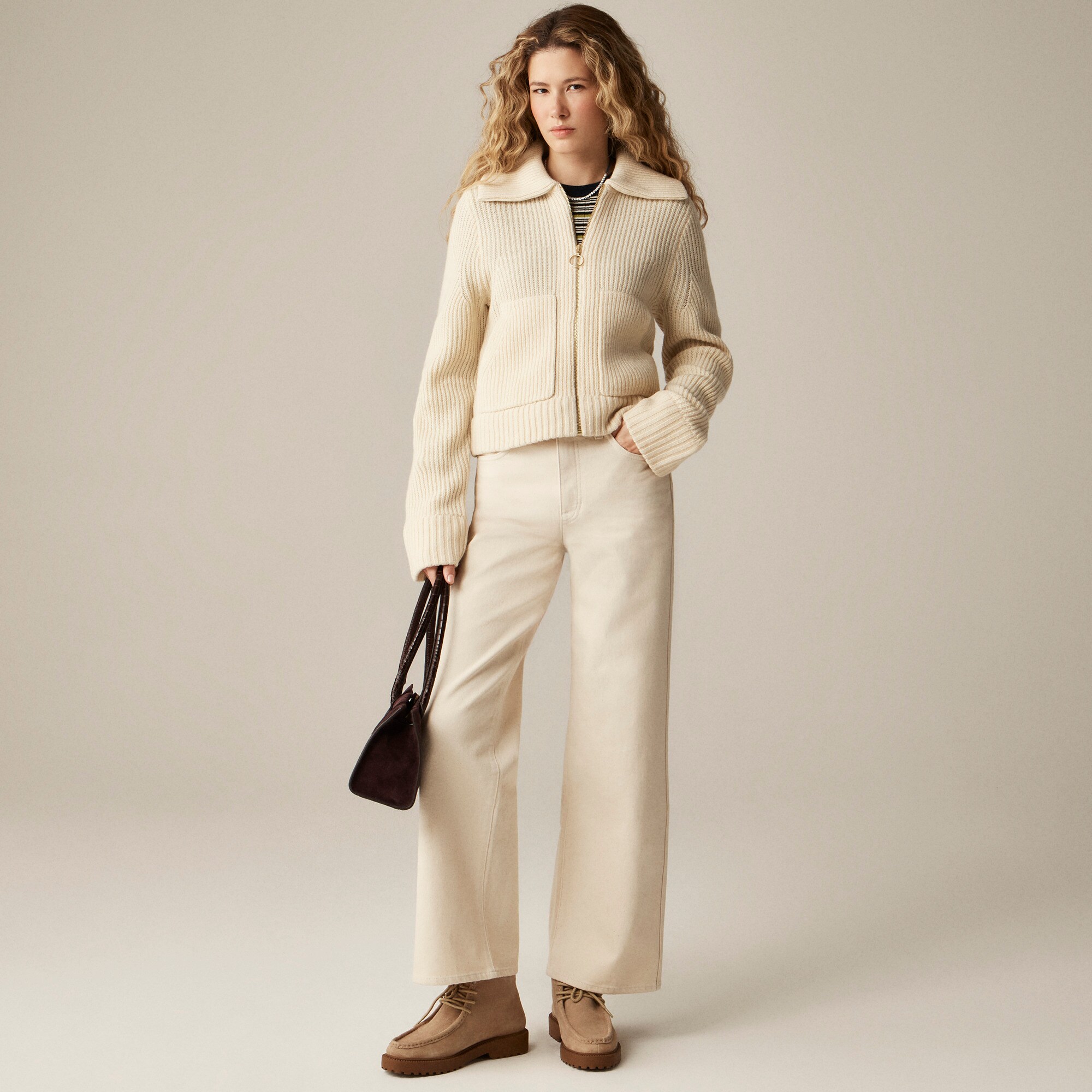 Pull Femme J.Crew En Laine Mérinos à Oeillets - Taille S - Couleur Beige/bleu - Occasion Très Bon état