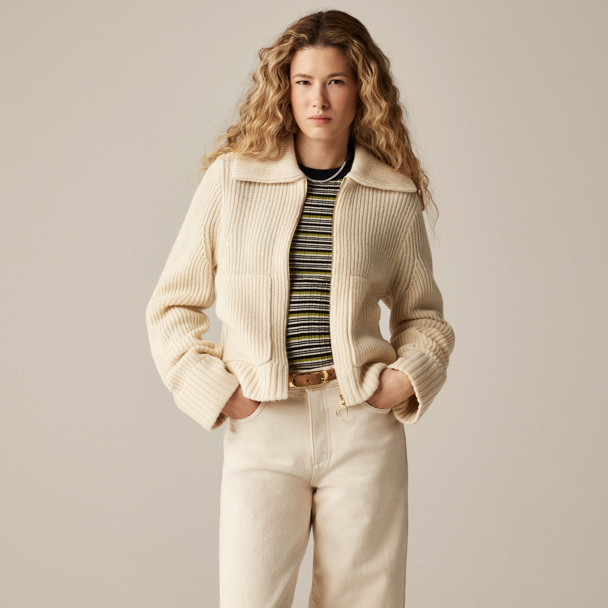 womens Collared full-zip sweater in merino wool