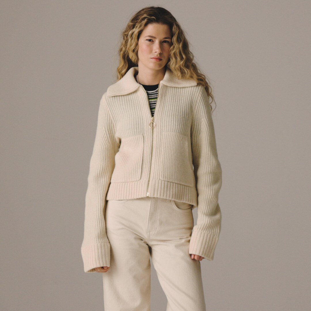 Collared full-zip sweater in merino wool