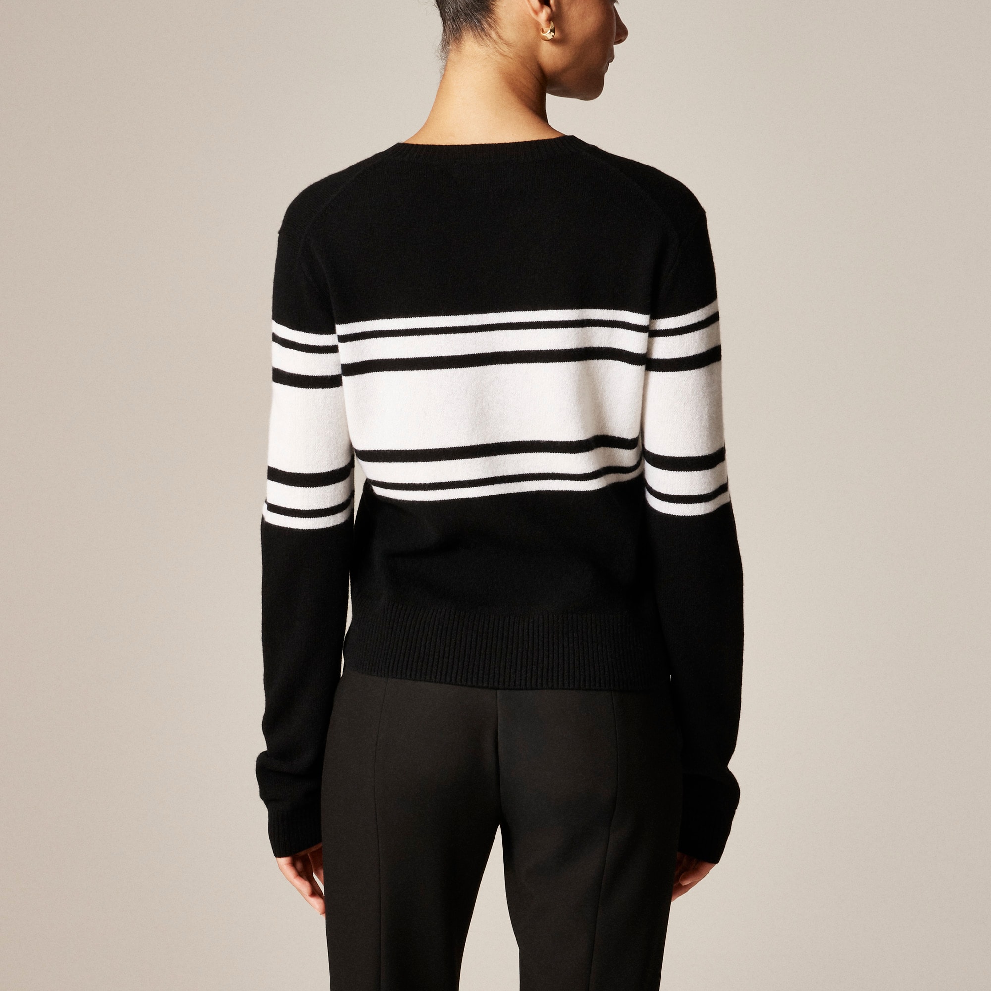 Cashmere high V-neck sweater in stripe
