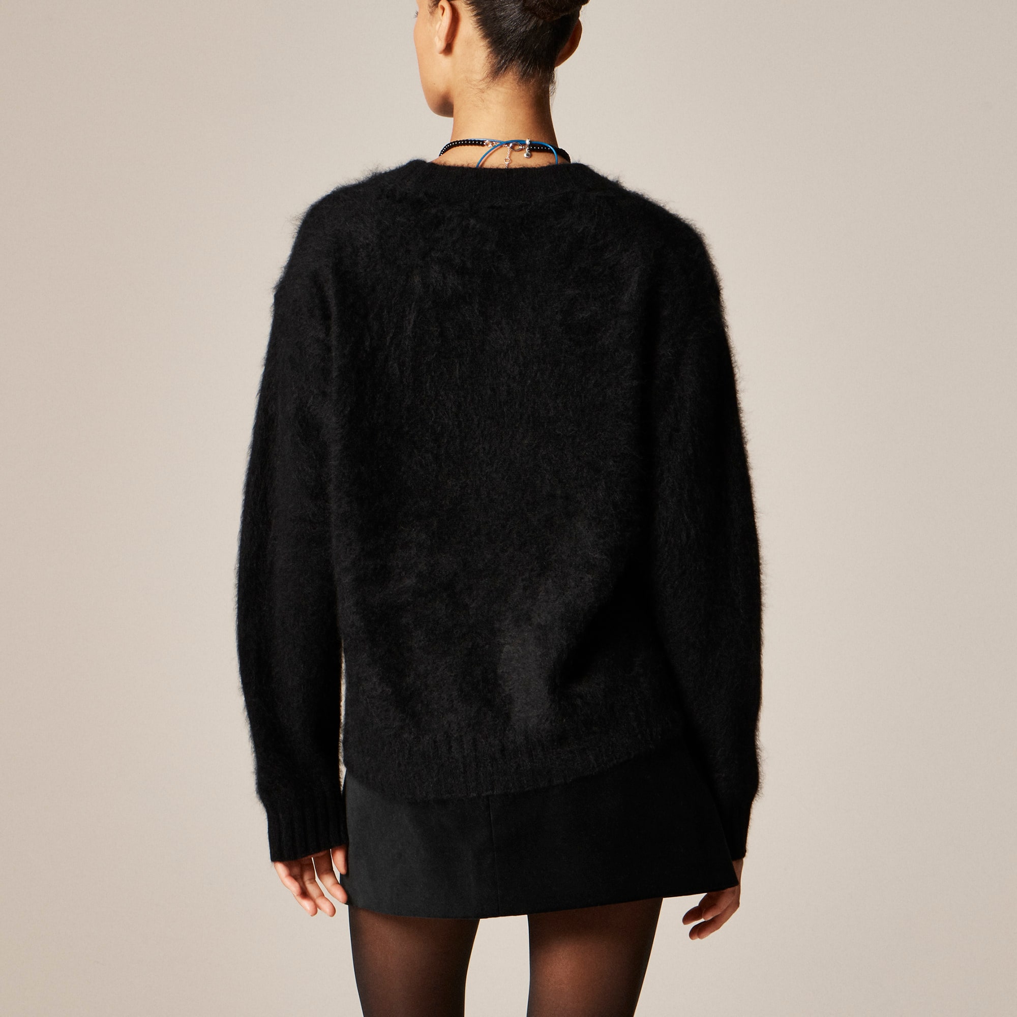 Brushed cashmere relaxed crewneck sweater with floral intarsia