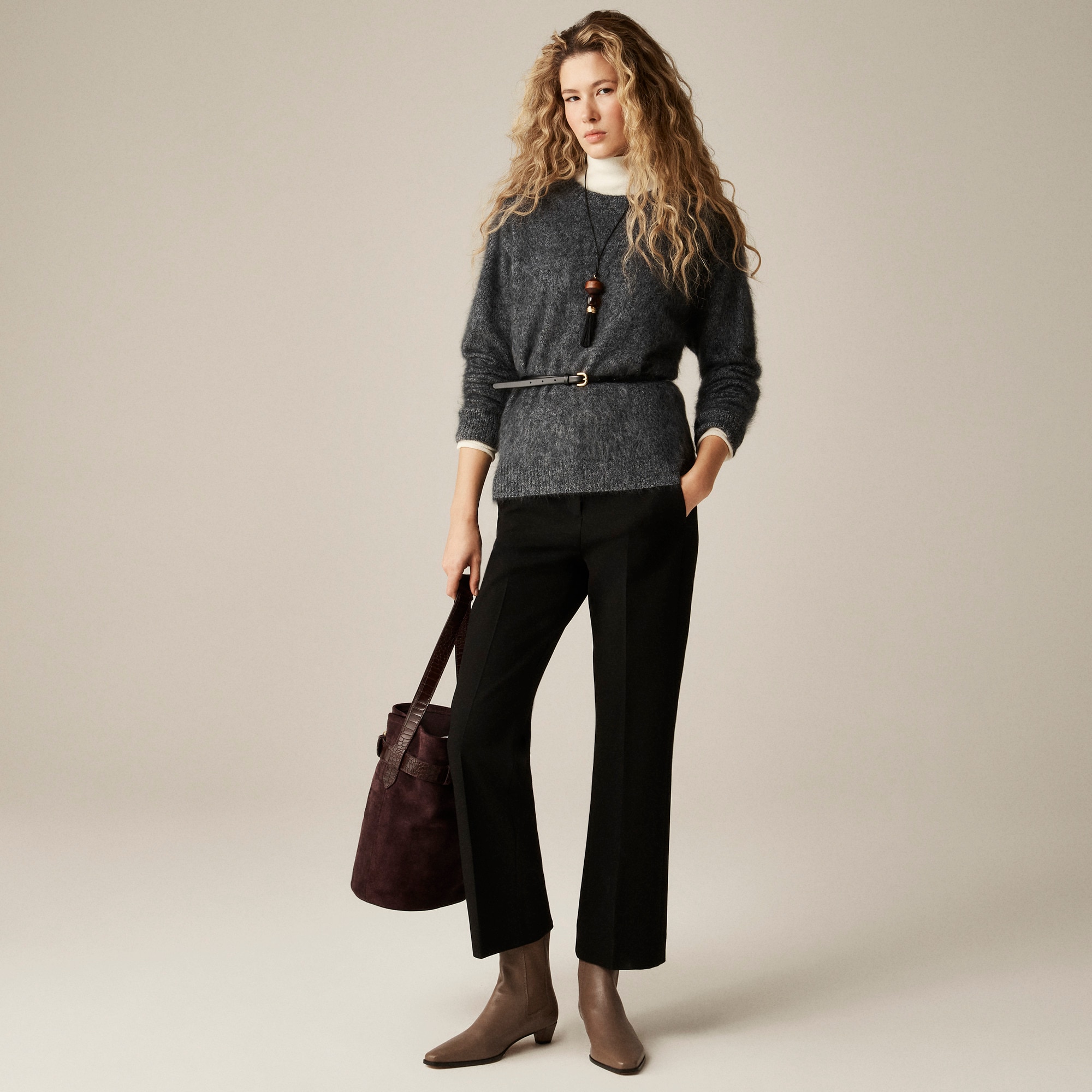 Brushed cashmere marled relaxed crewneck sweater - image 3