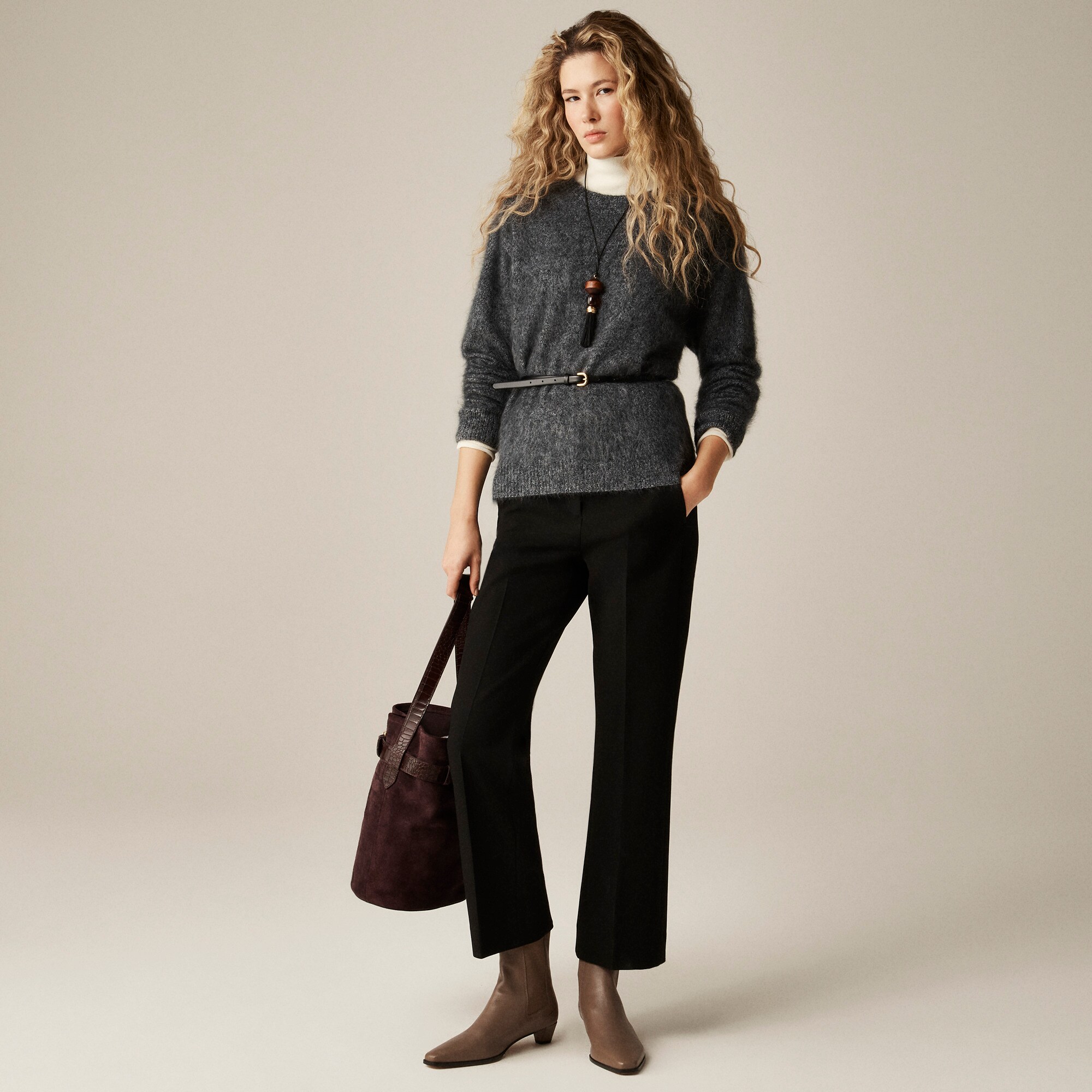 Brushed cashmere marled relaxed crewneck sweater