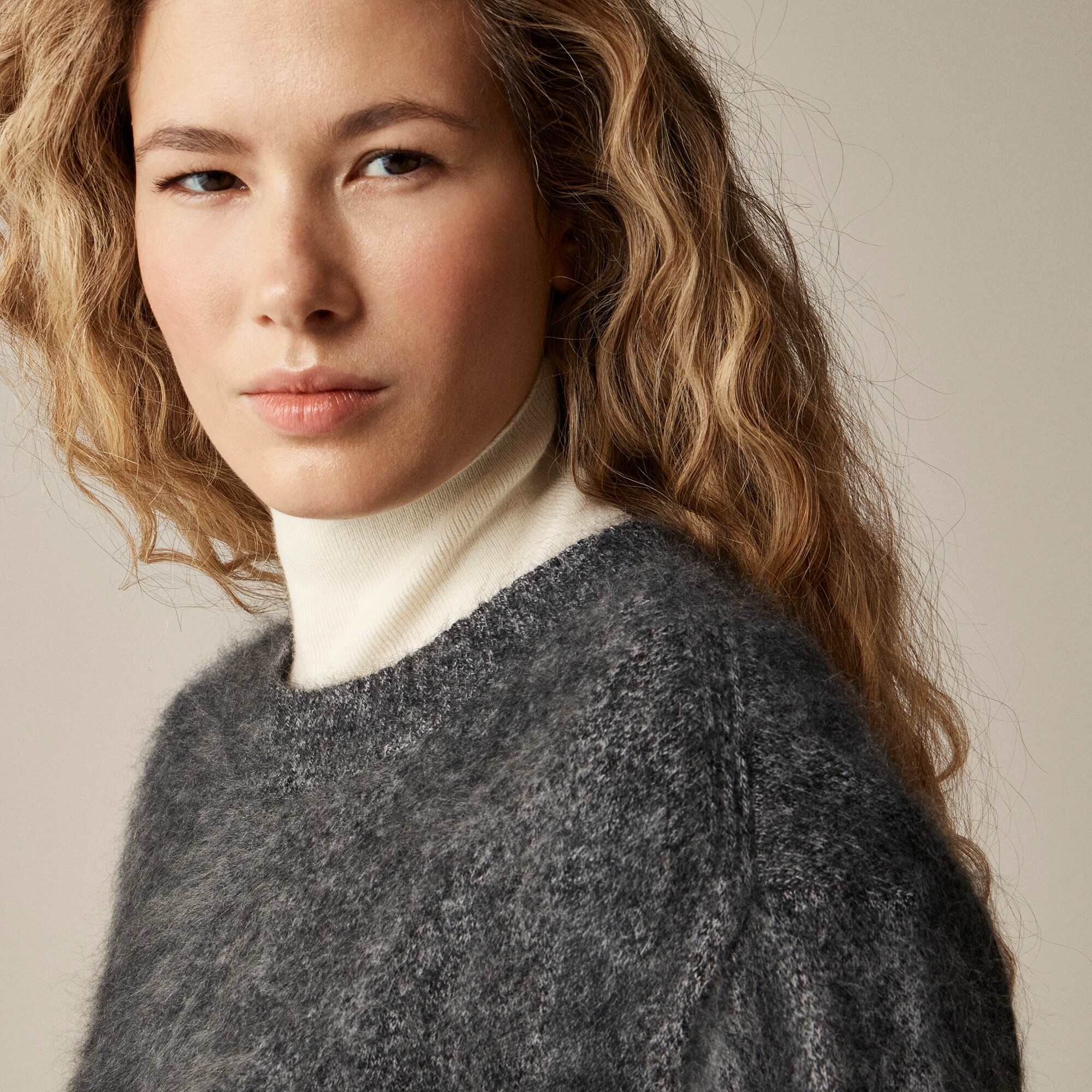 Brushed cashmere marled relaxed crewneck sweater
