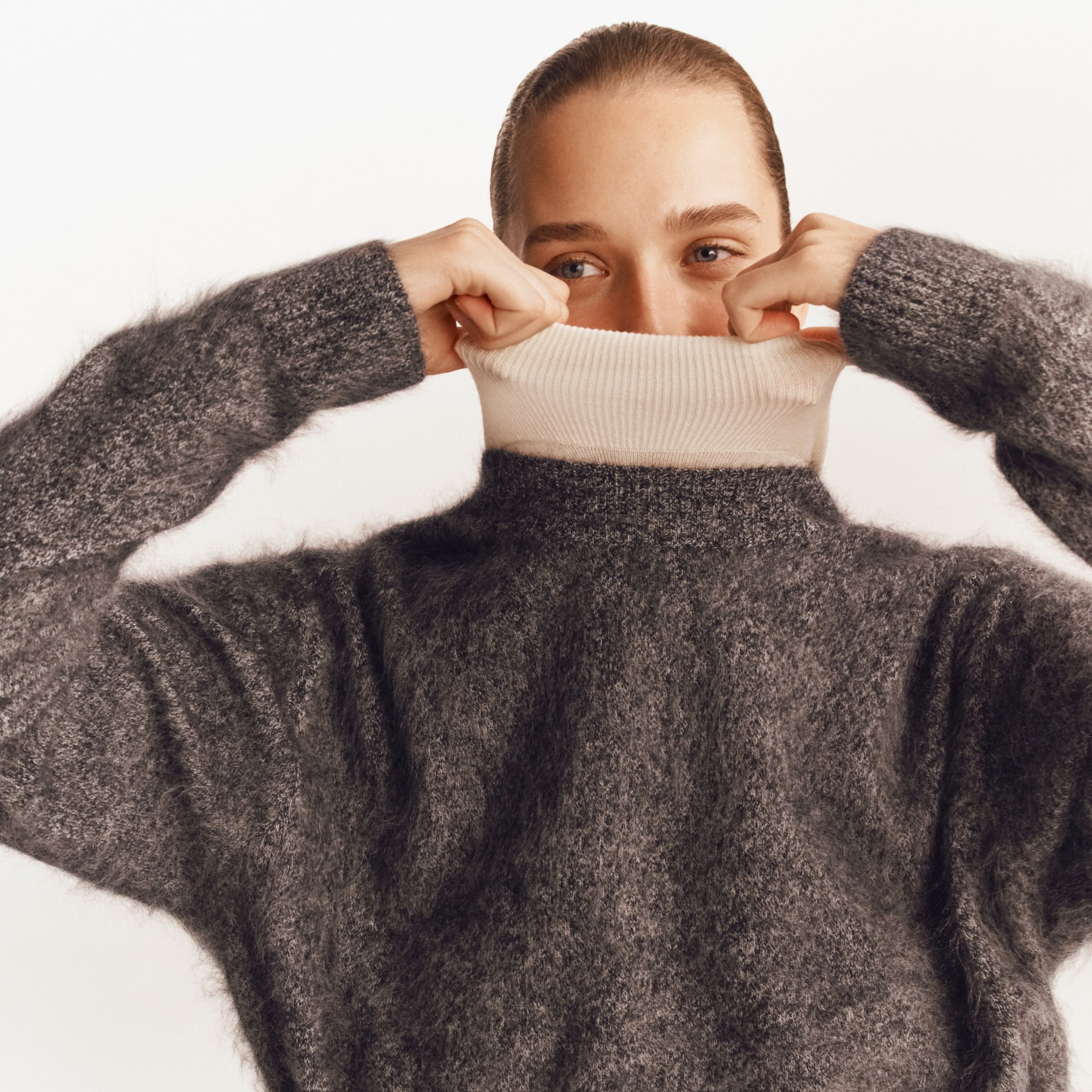 womens Brushed cashmere marled relaxed crewneck sweater