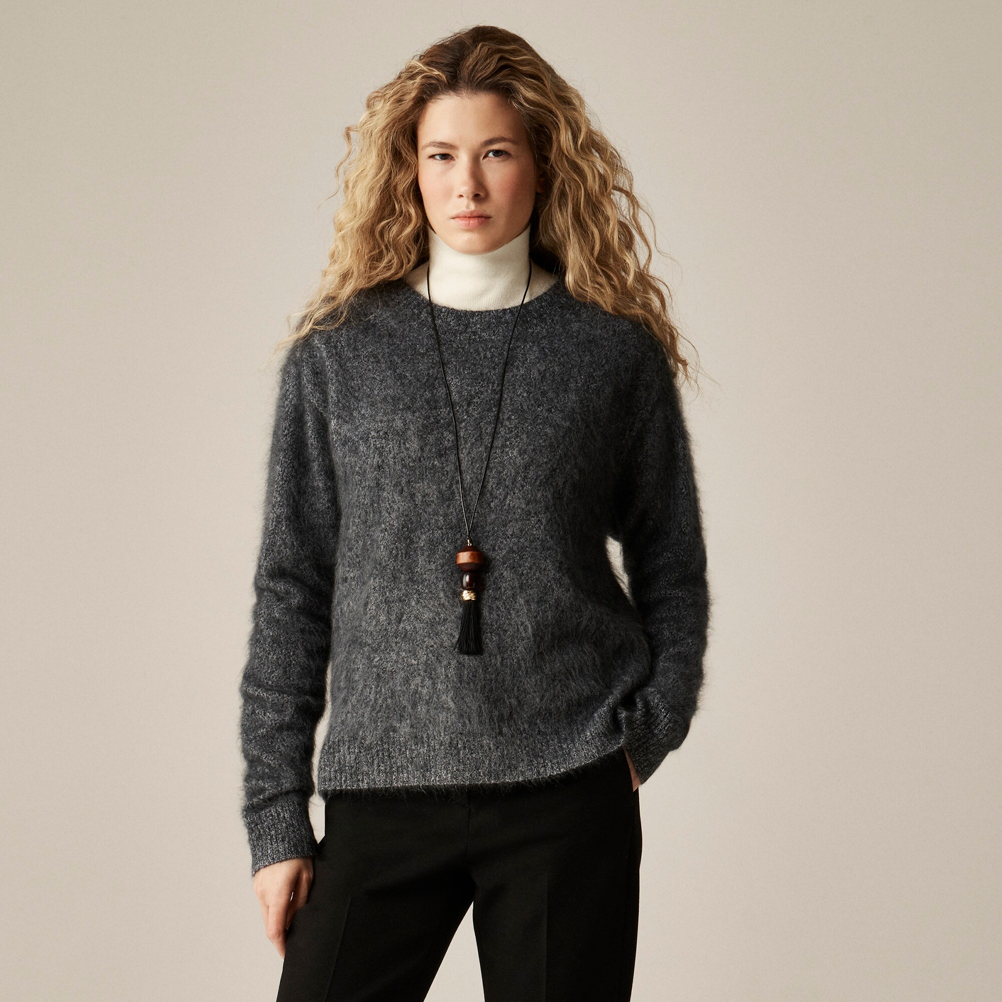 Brushed cashmere marled relaxed crewneck sweater