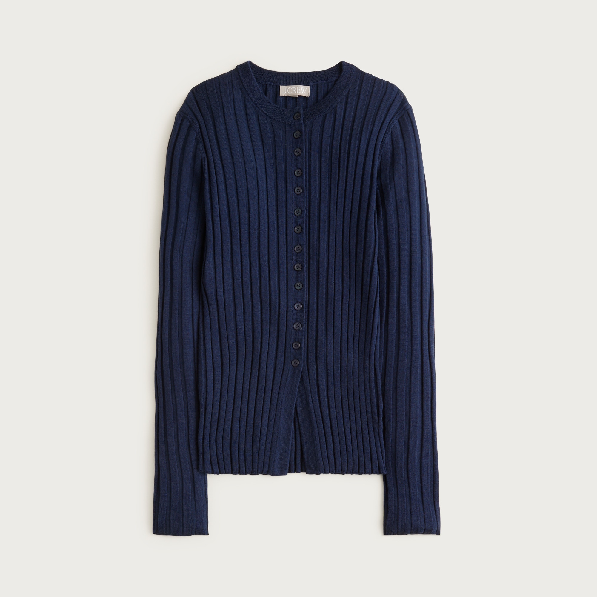  Wide-rib fitted cardigan top in merino wool