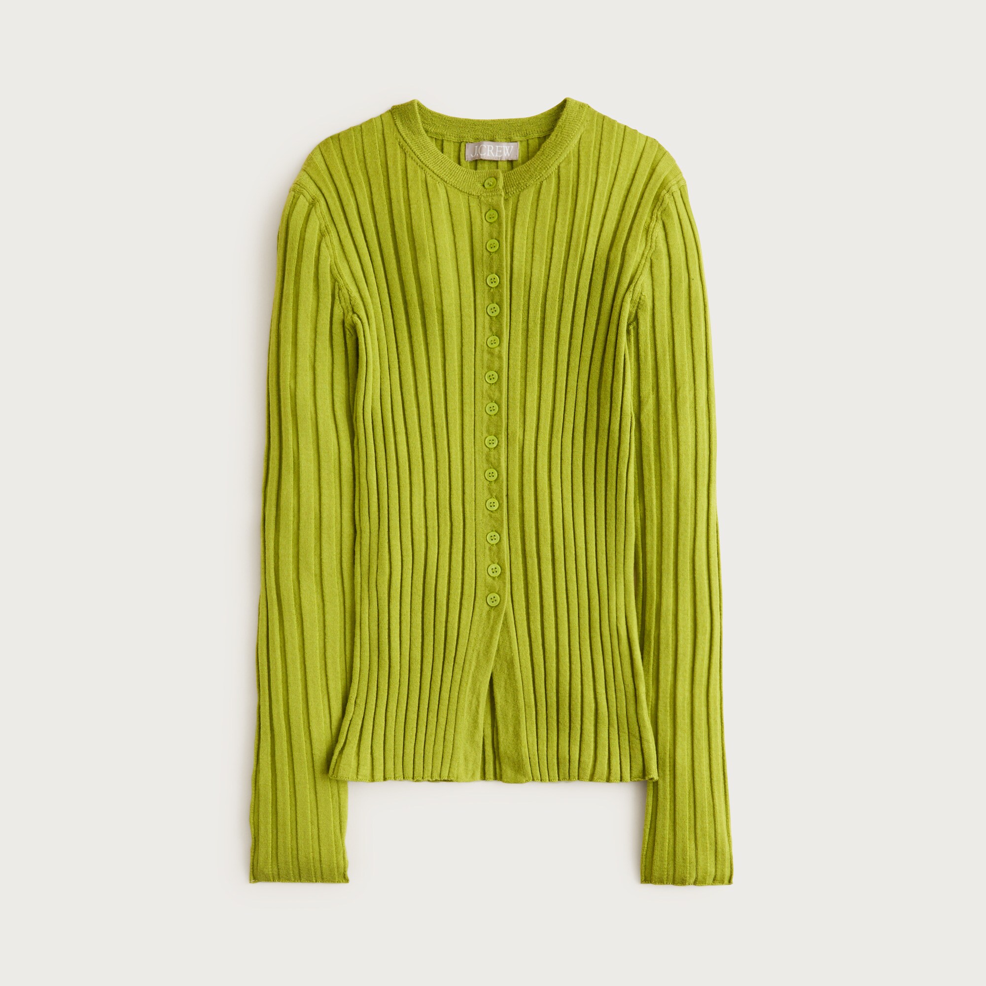  Wide-rib fitted cardigan top in merino wool