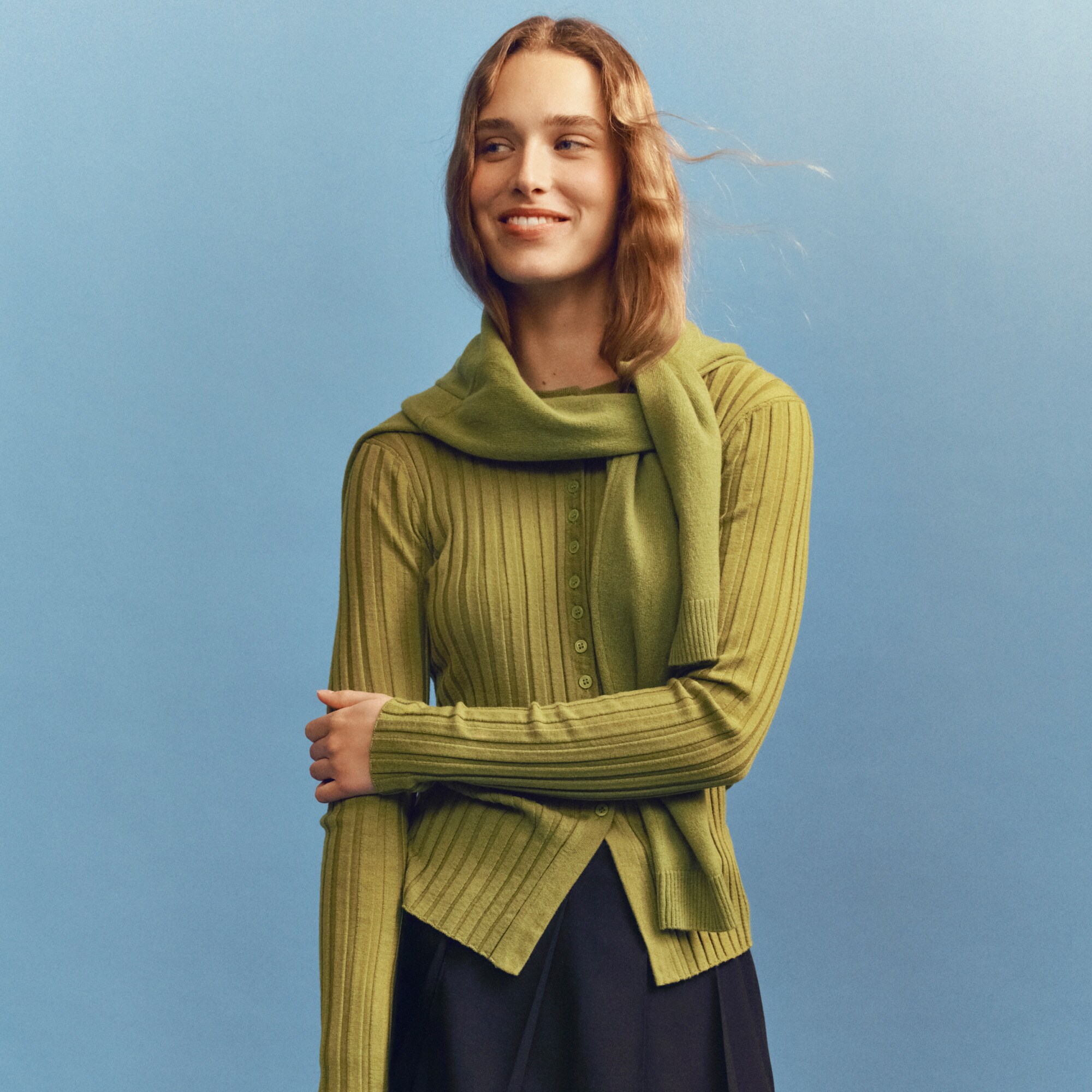 womens Wide-rib fitted cardigan top in merino wool