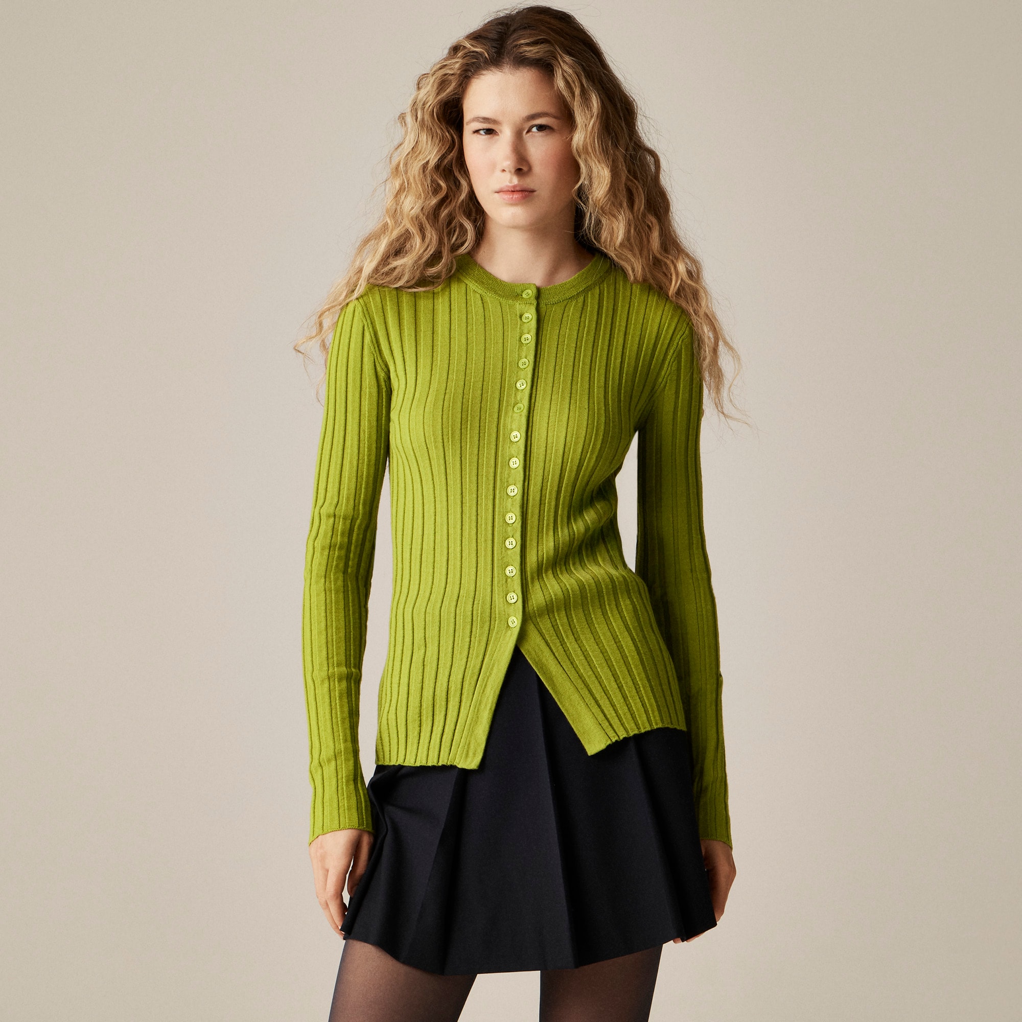 womens Wide-rib fitted cardigan top in merino wool