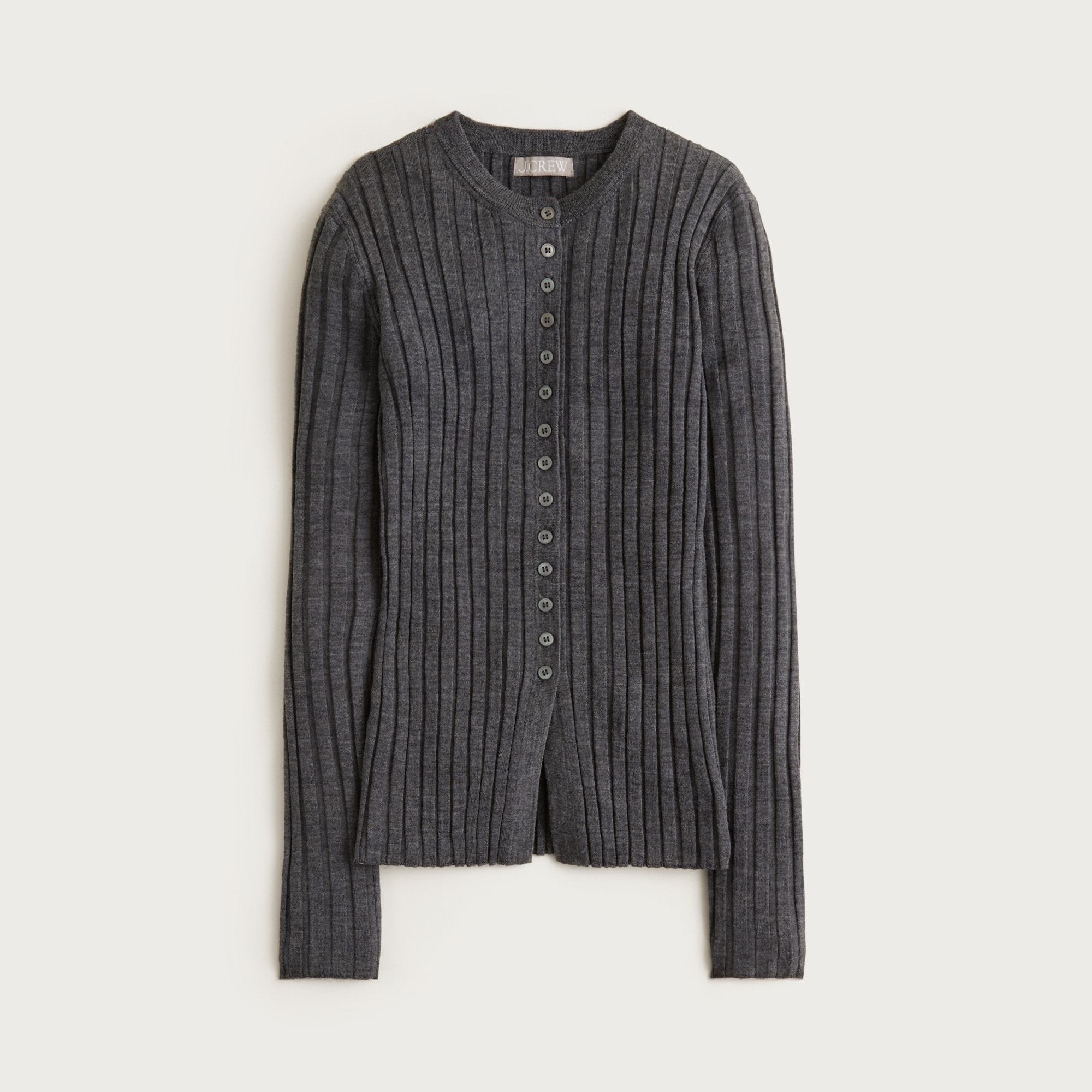  Wide-rib fitted cardigan top in merino wool