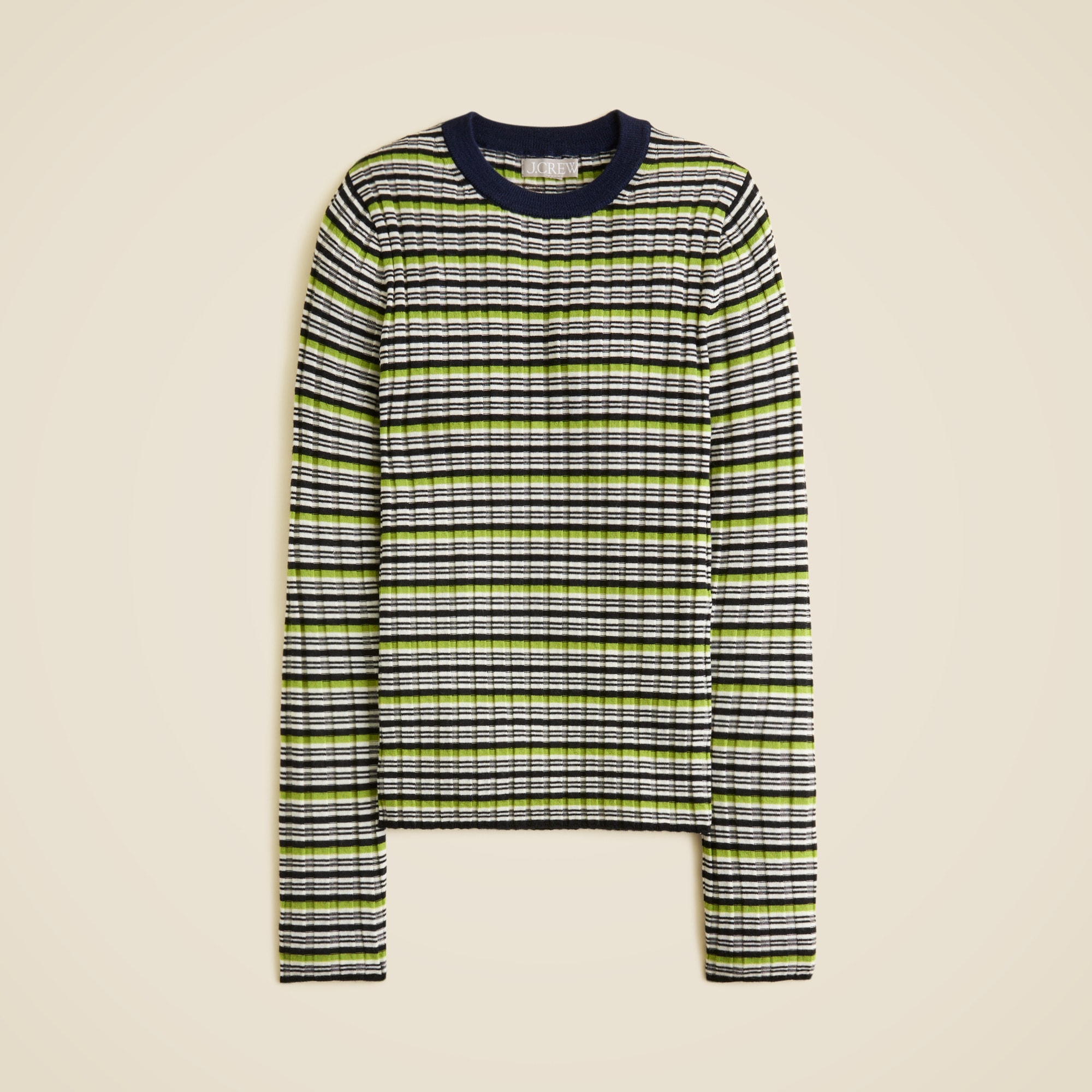 Wide-rib Carolyn crewneck sweater in striped merino wool