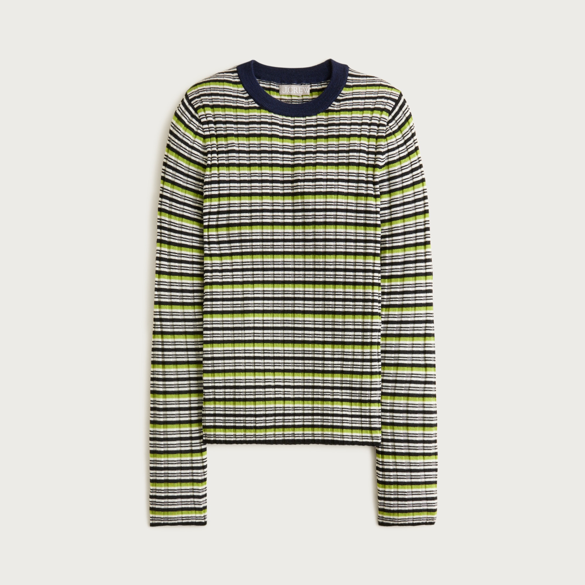 Wide-rib Carolyn crewneck sweater in striped merino wool