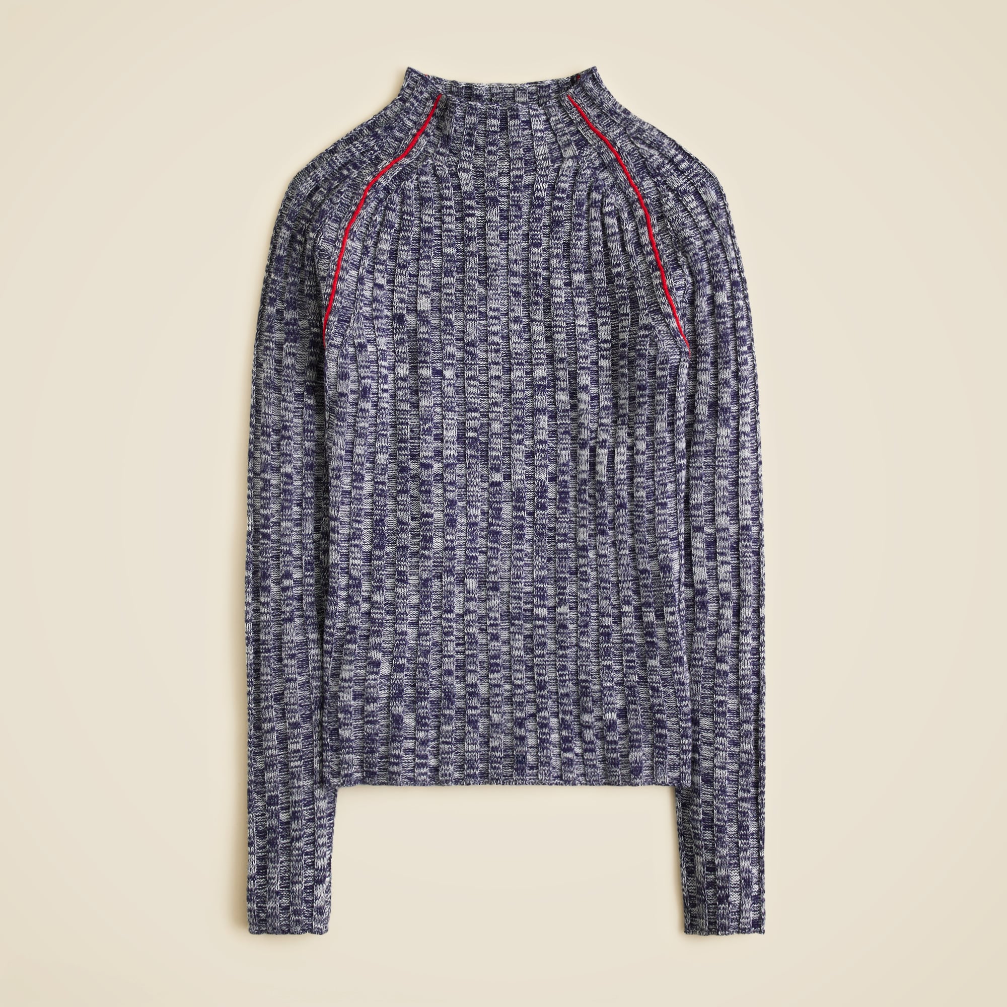 Wide-rib mockneck sweater in marled merino wool