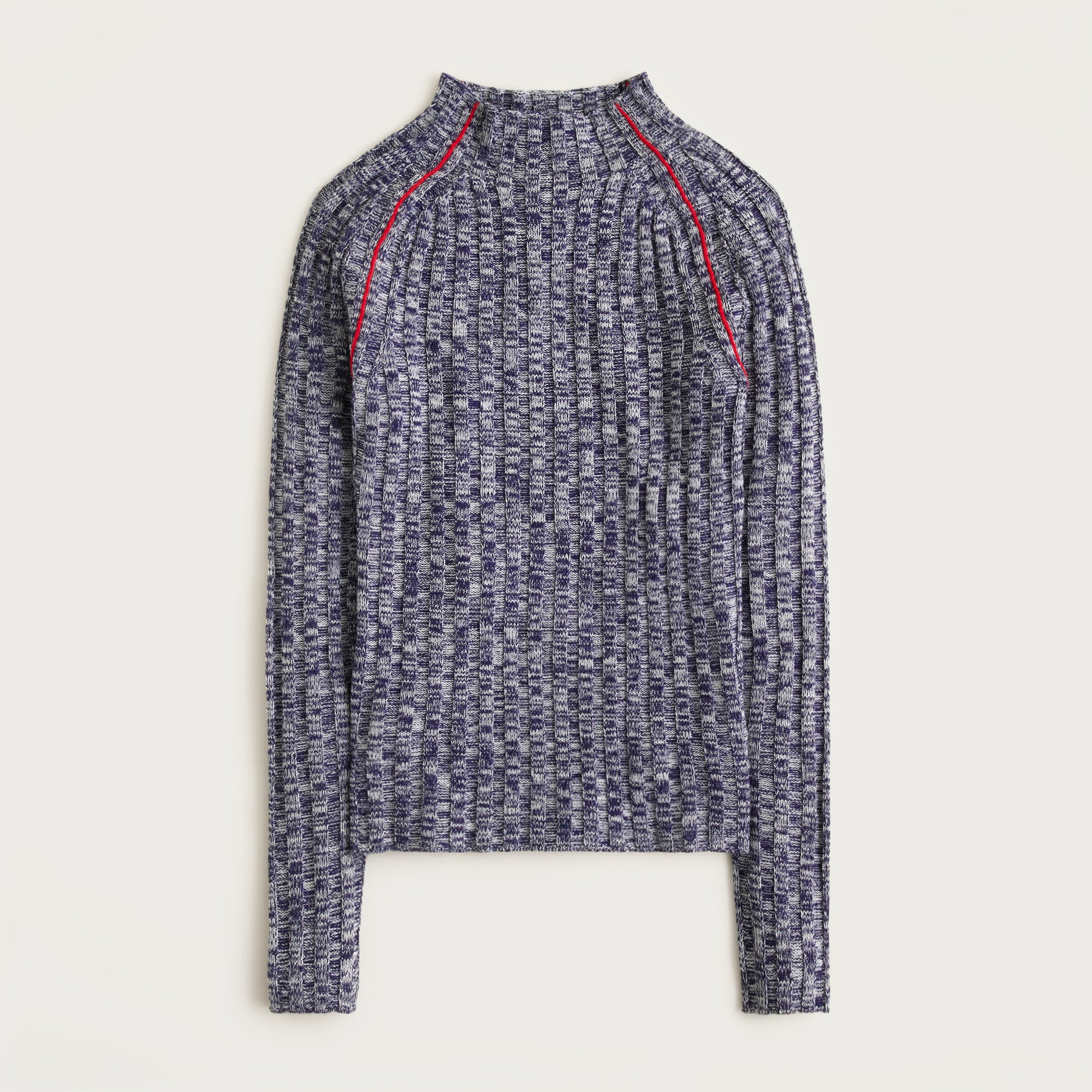 Wide-rib mockneck sweater in marled merino wool