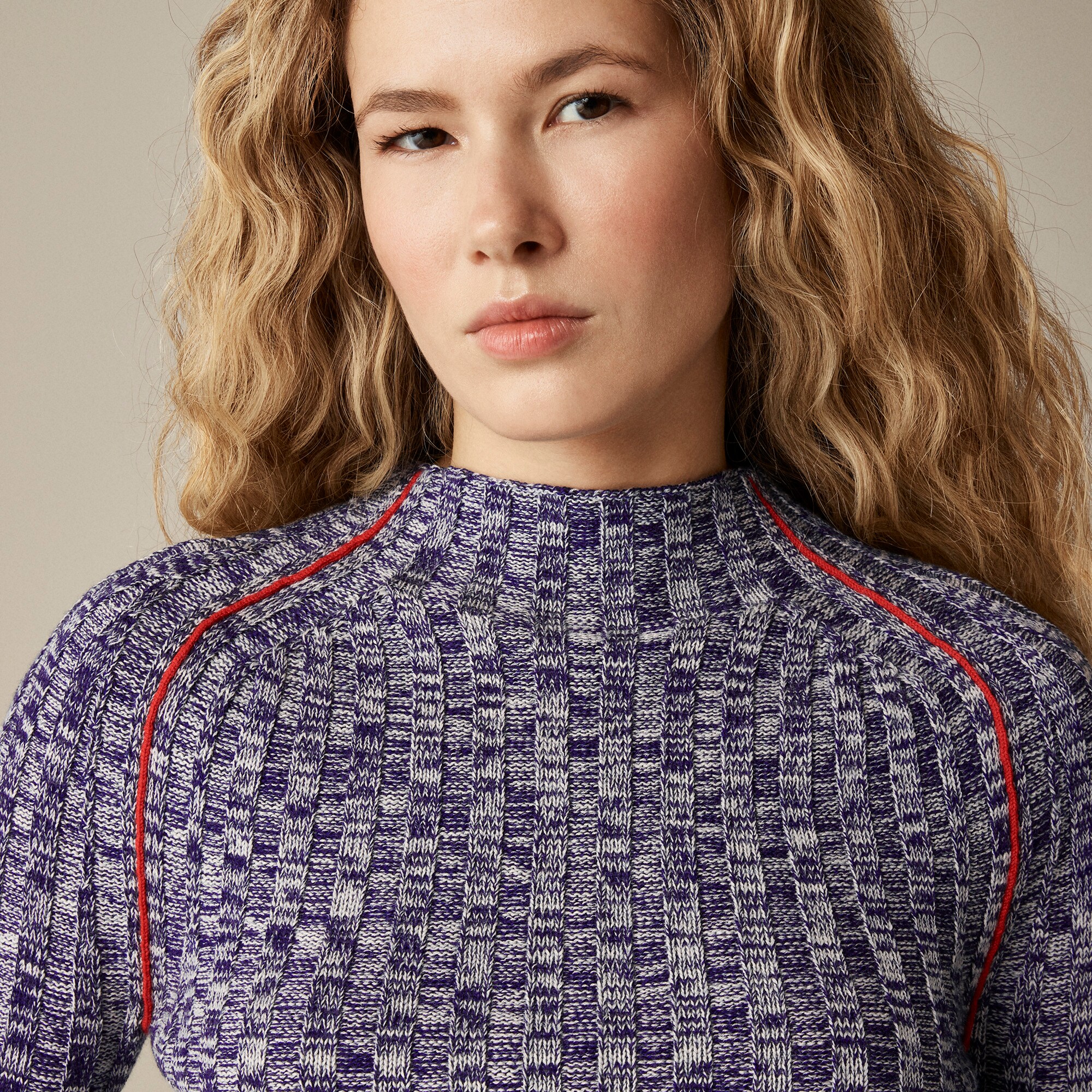 Wide-rib mockneck sweater in marled merino wool