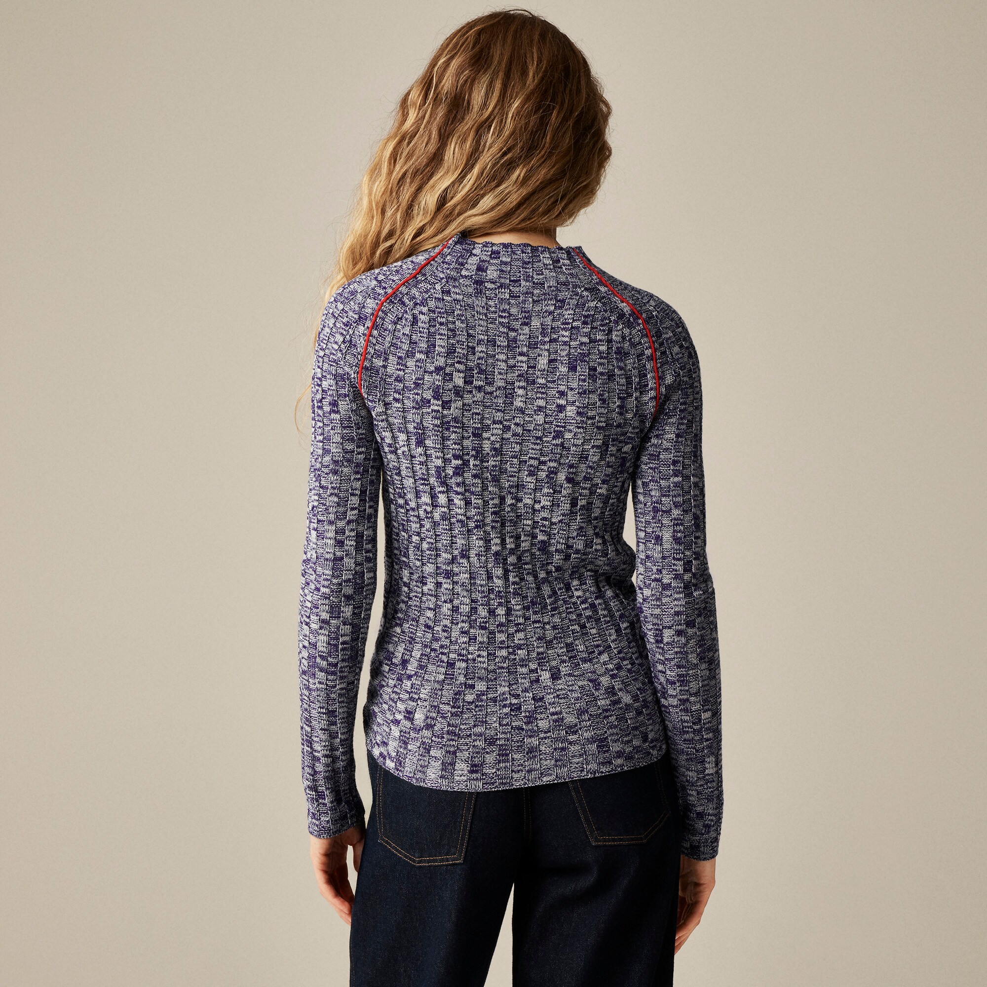 Wide-rib mockneck sweater in marled merino wool