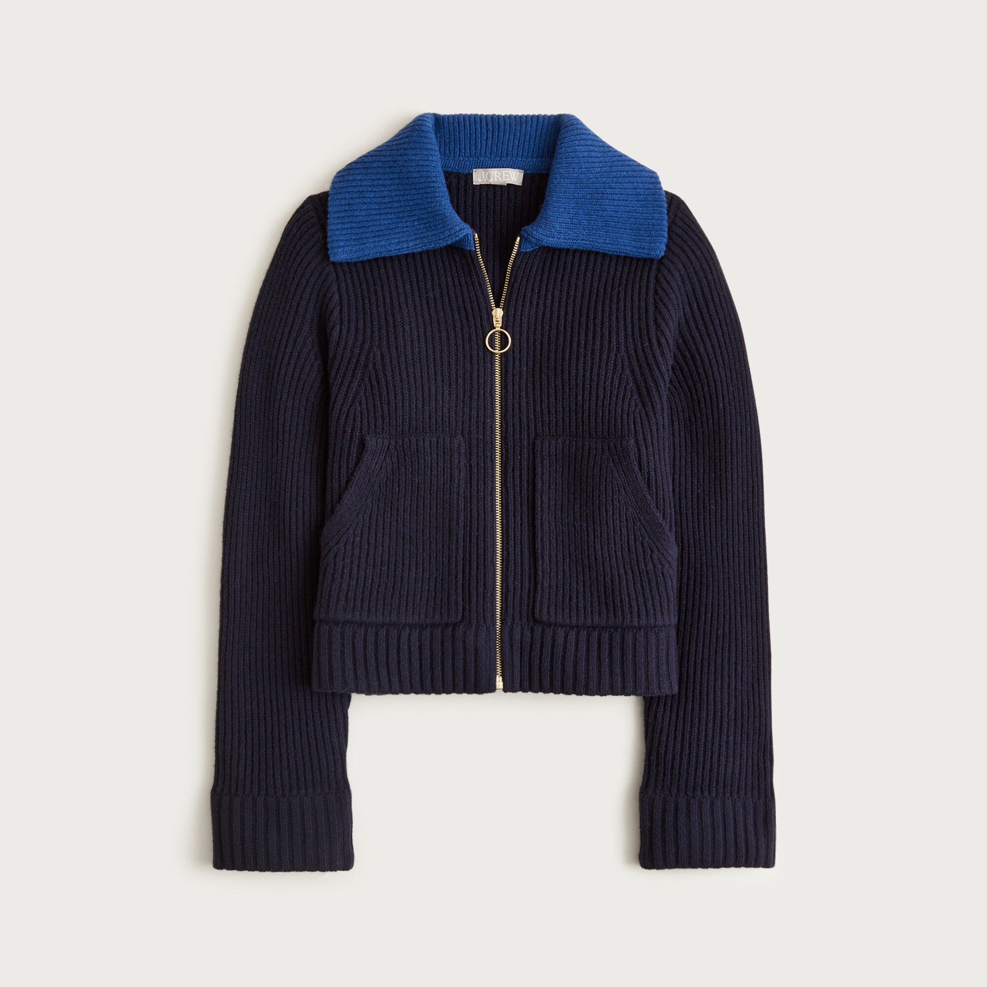  Colorblock collared full-zip sweater in wool