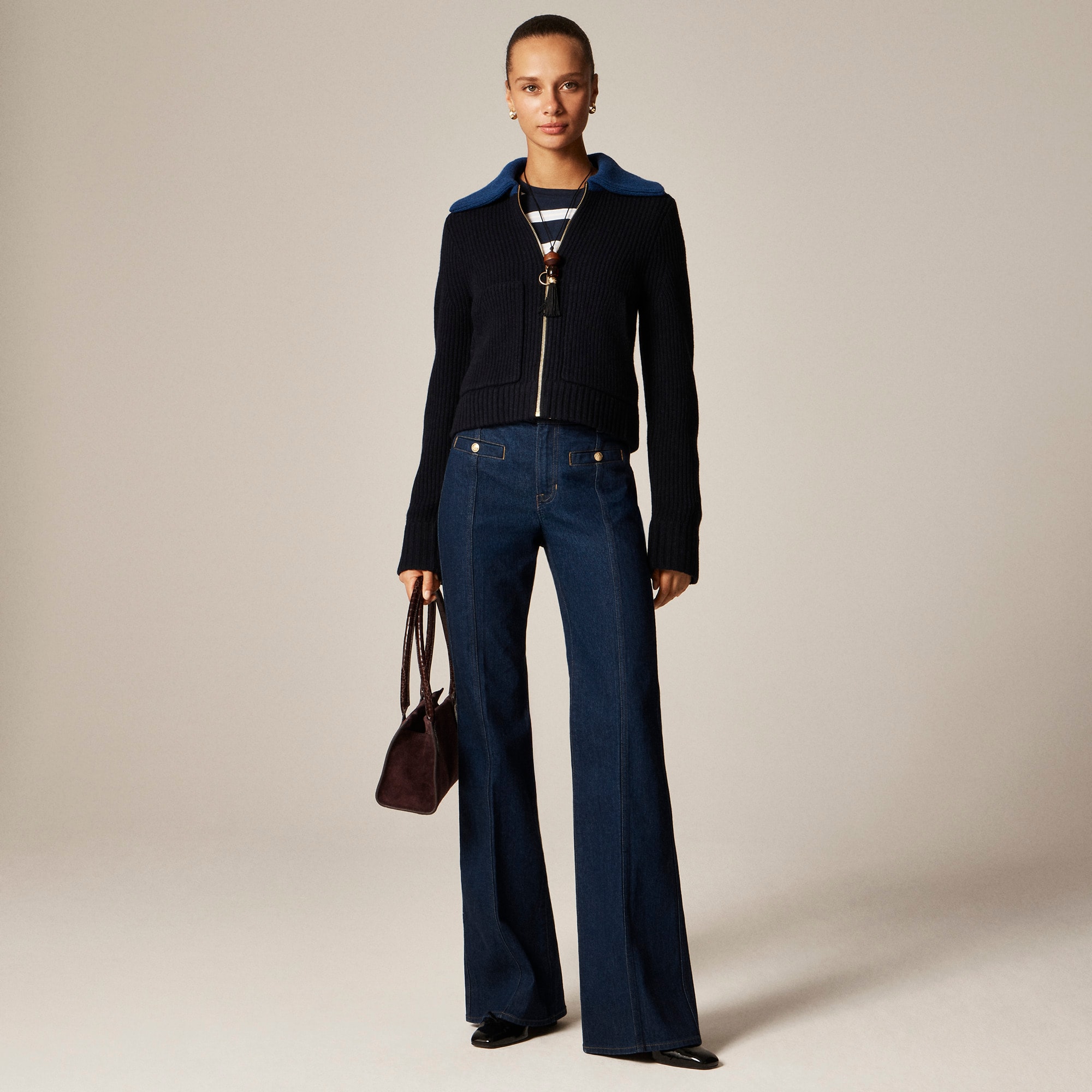 Colorblock collared full-zip sweater in wool - image 3