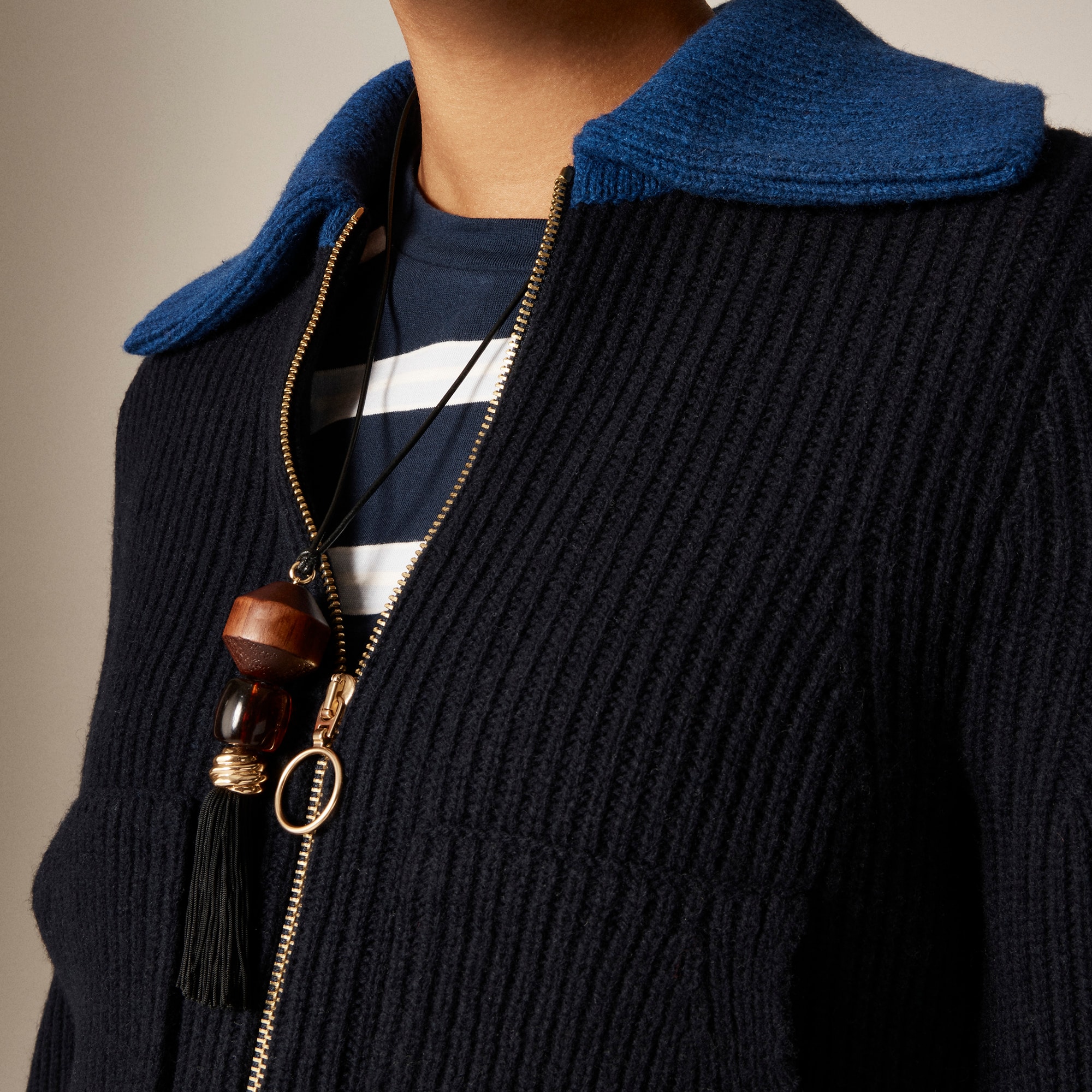 Colorblock collared full-zip sweater in wool - image 4