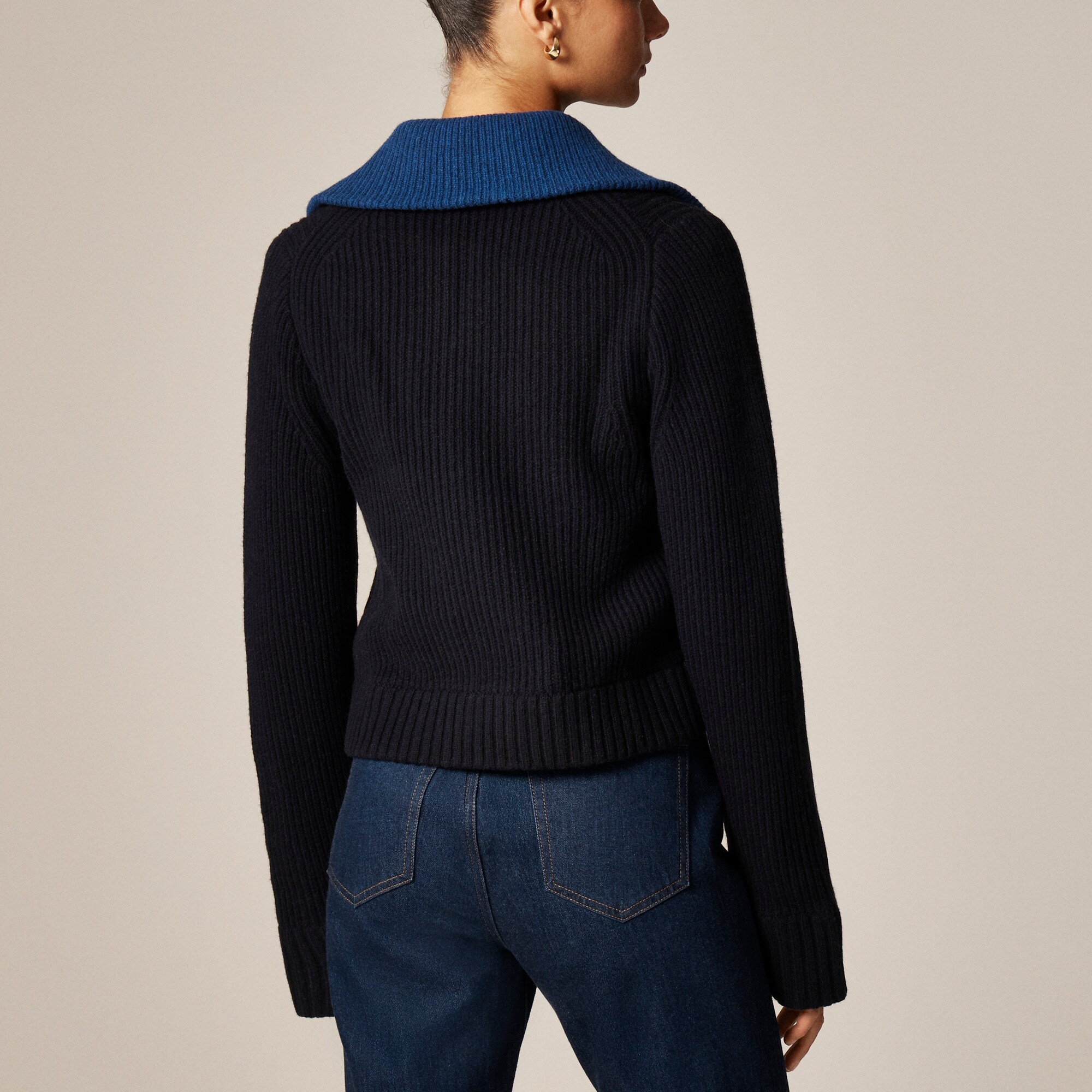 Colorblock collared full-zip sweater in wool