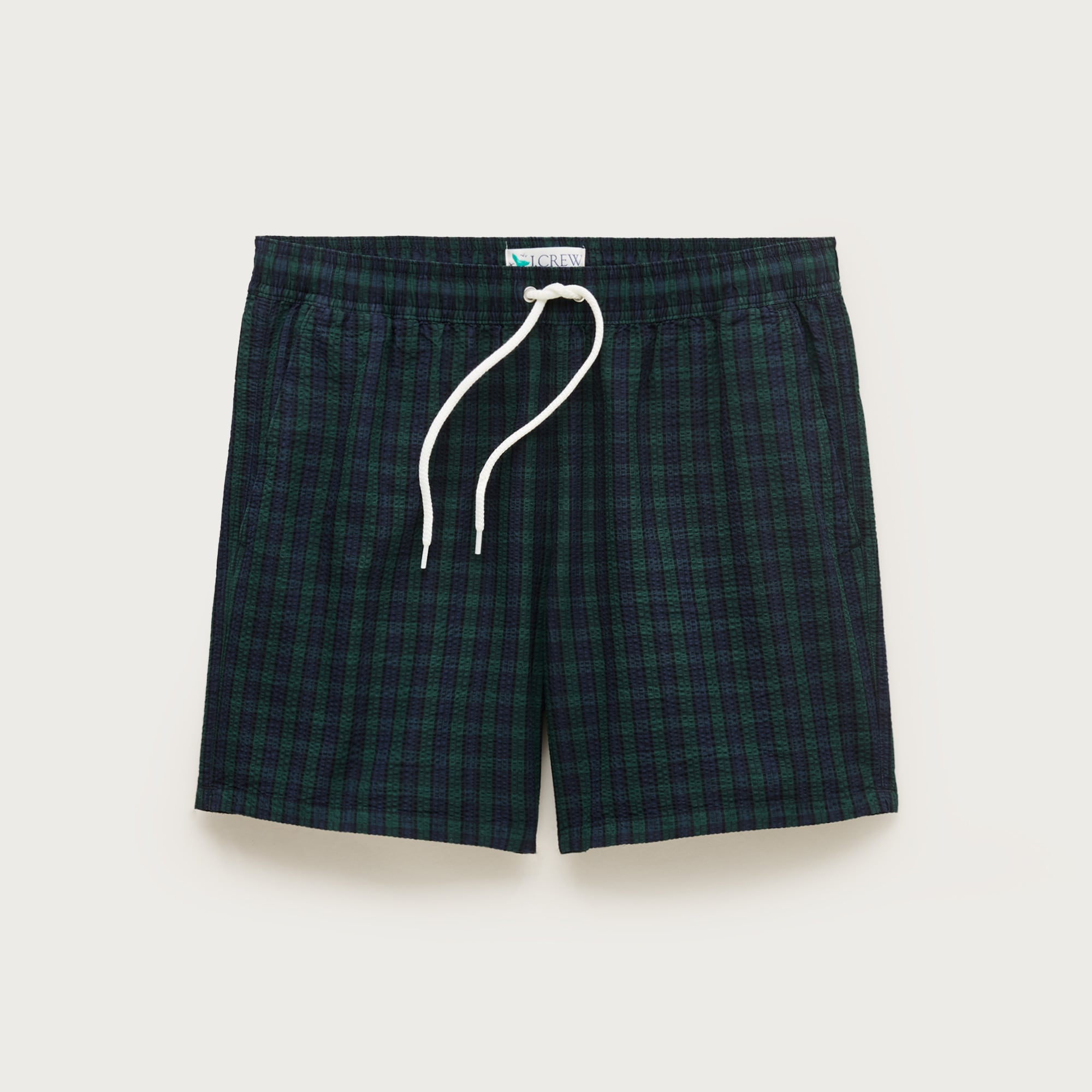 6" swim trunk in plaid seersucker