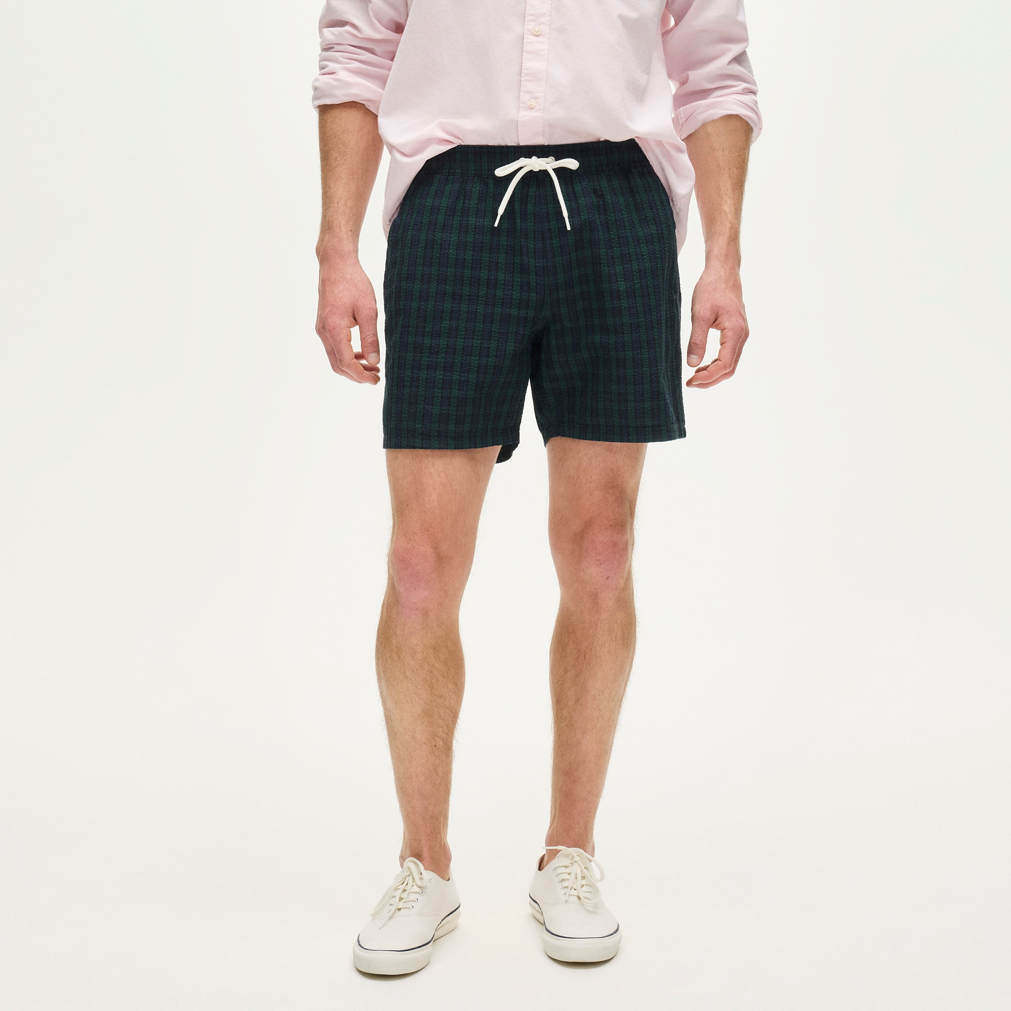 6" swim trunk in plaid seersucker