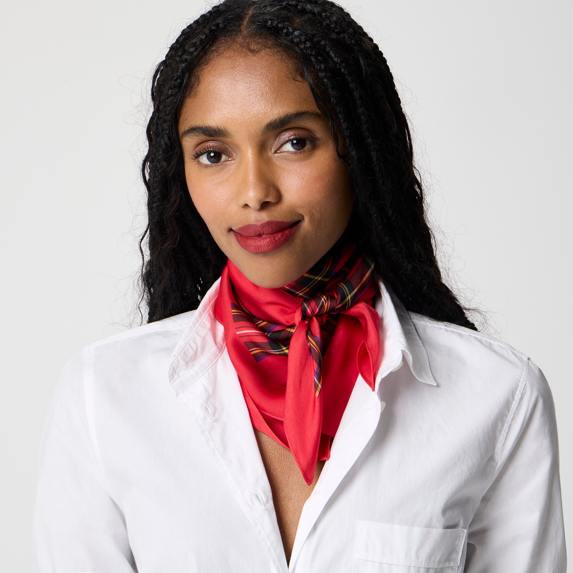 Silky plaid-print scarf