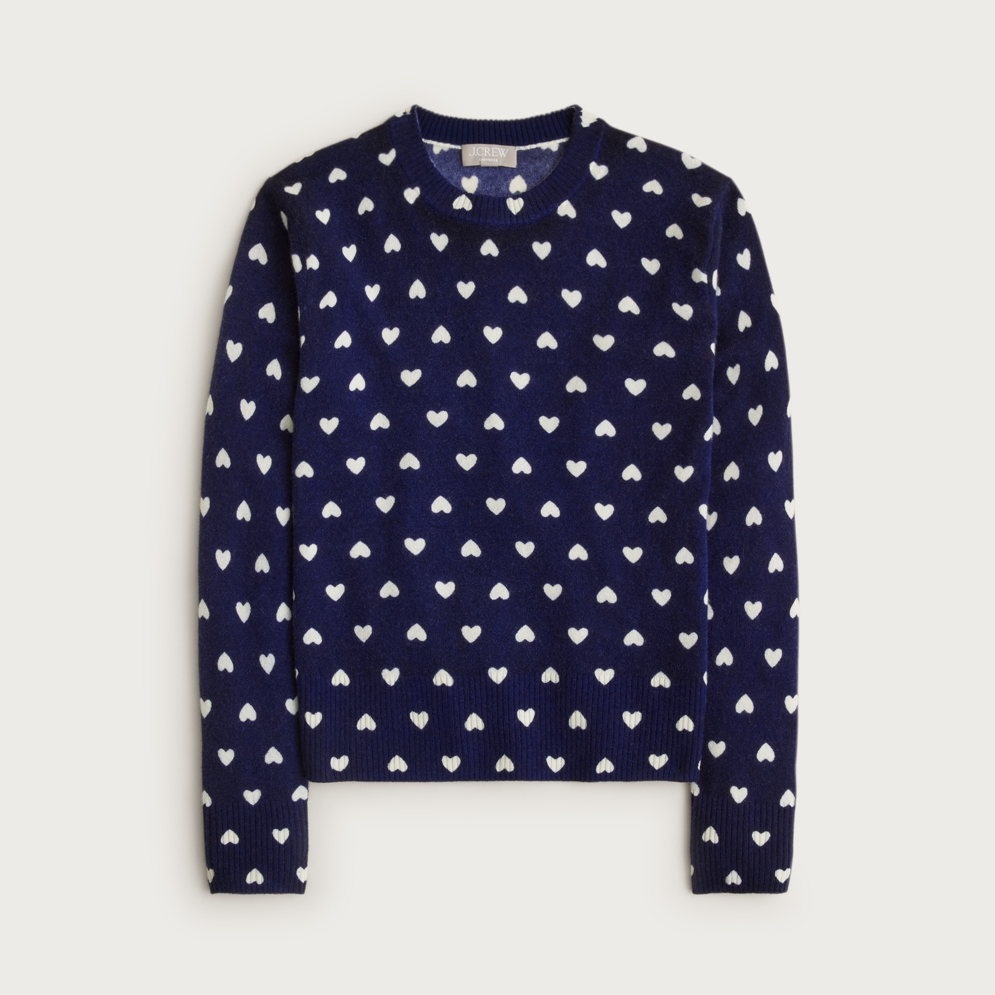 Cashmere classic-fit crewneck sweater in heart print