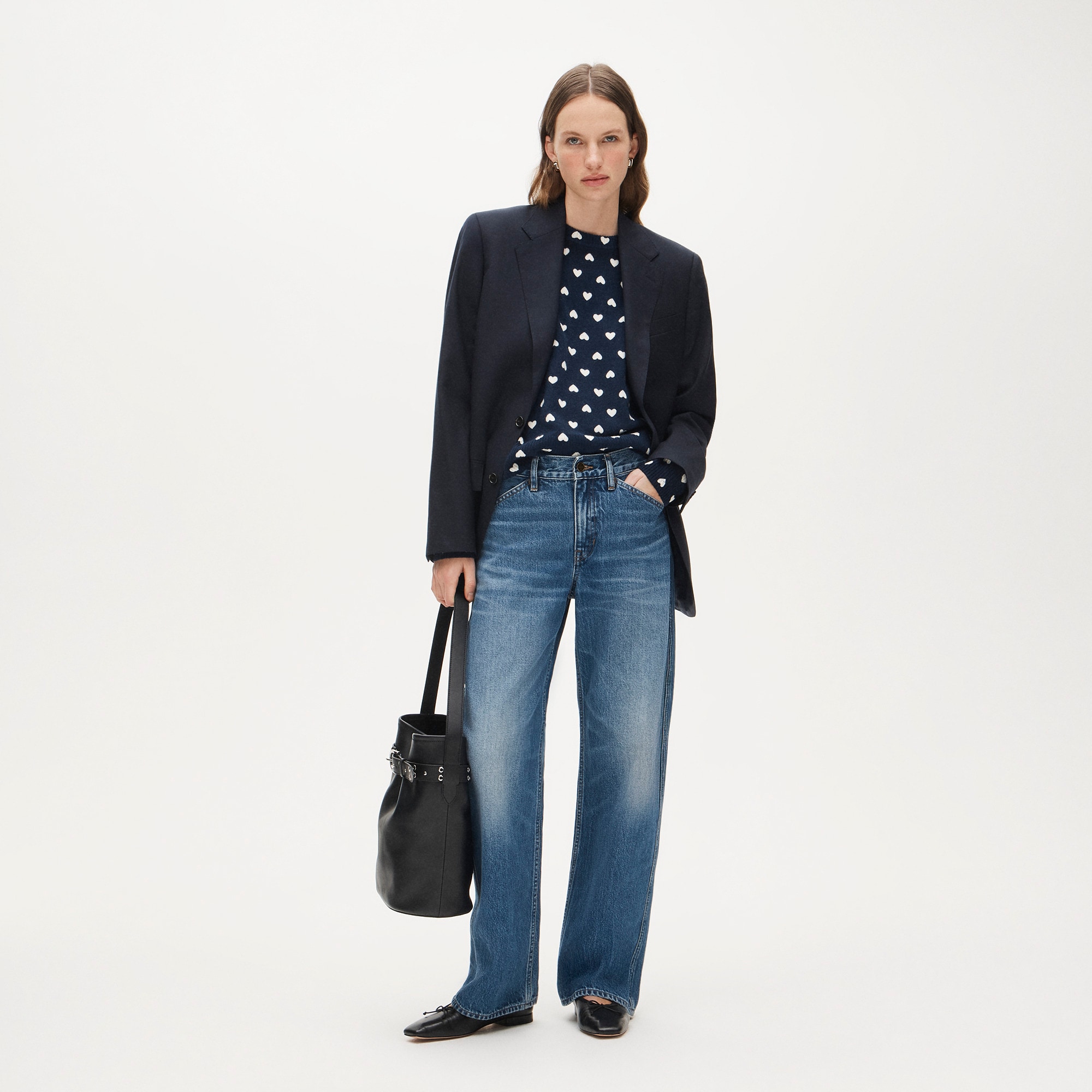 Cashmere classic-fit crewneck sweater in heart print